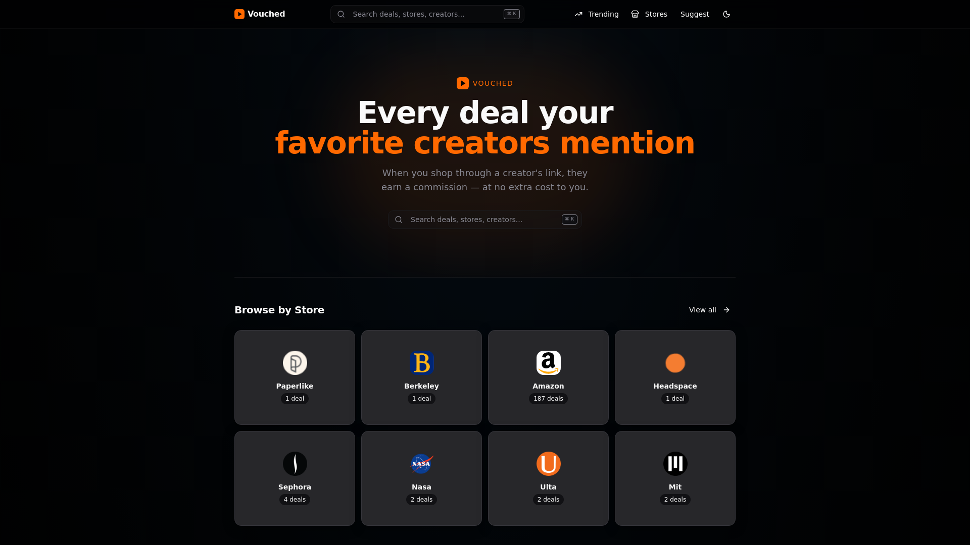 website screenshot of https://vouched.deals/