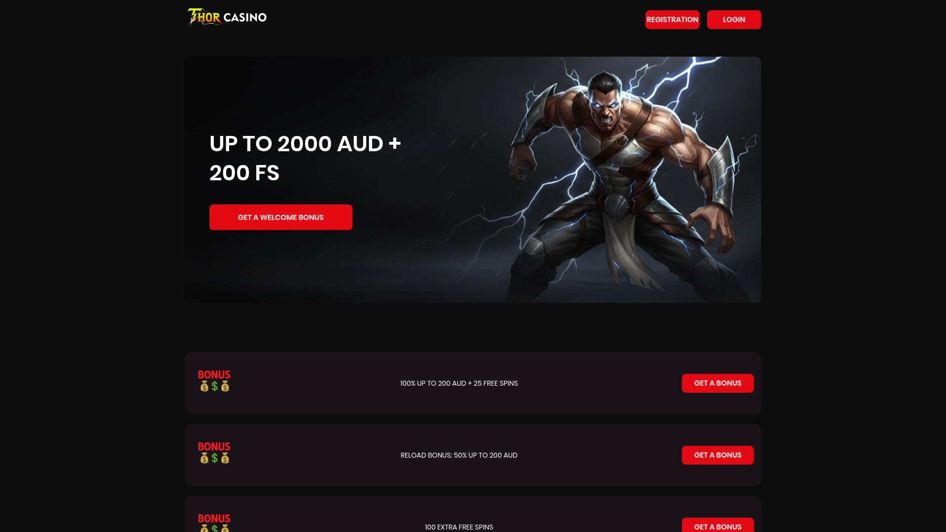 website screenshot of https://thor-casino-australia.com