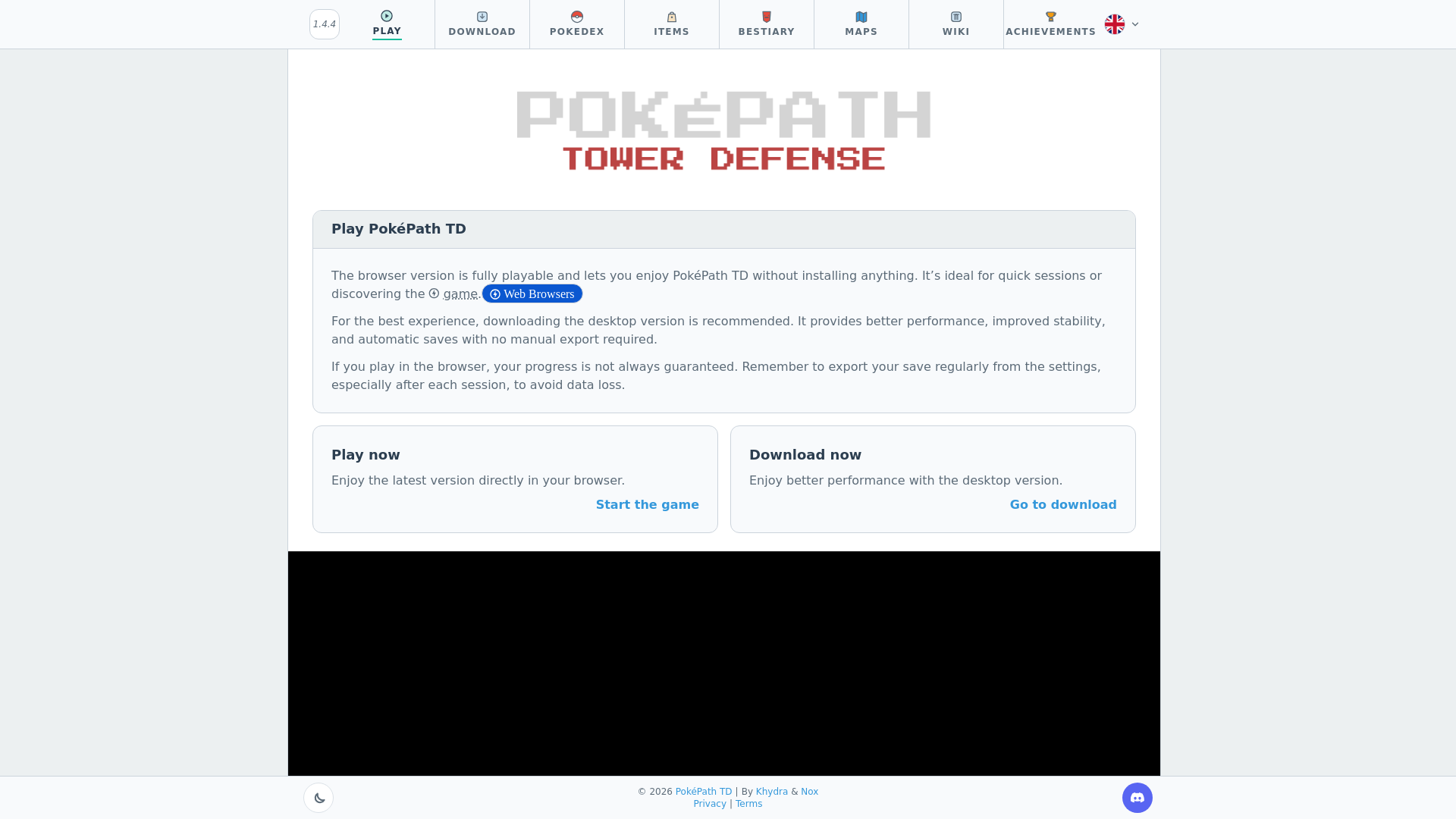website screenshot of https://pokepath.gg/en/play/