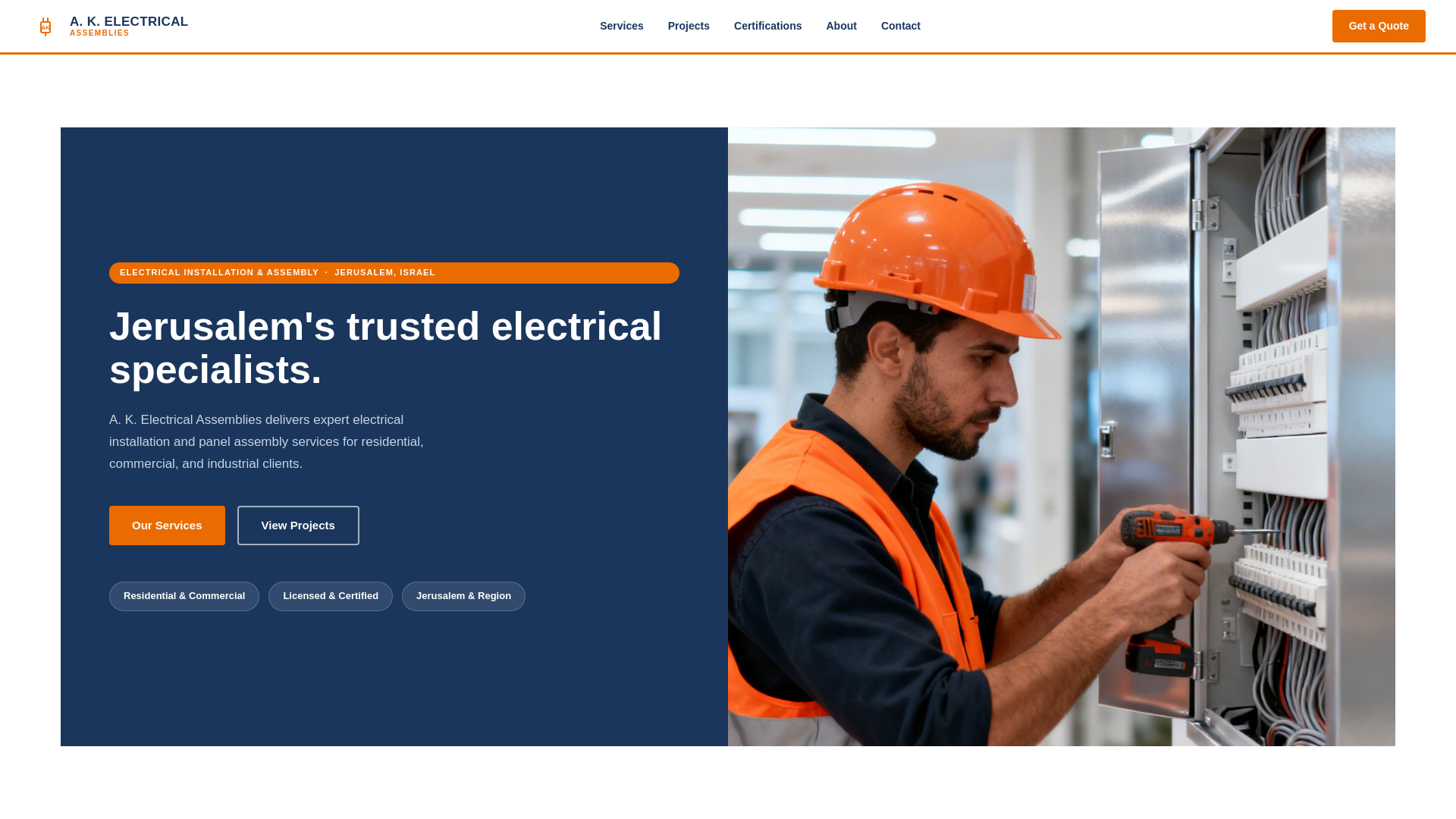 website screenshot of https://akelectricalassemblies.com/