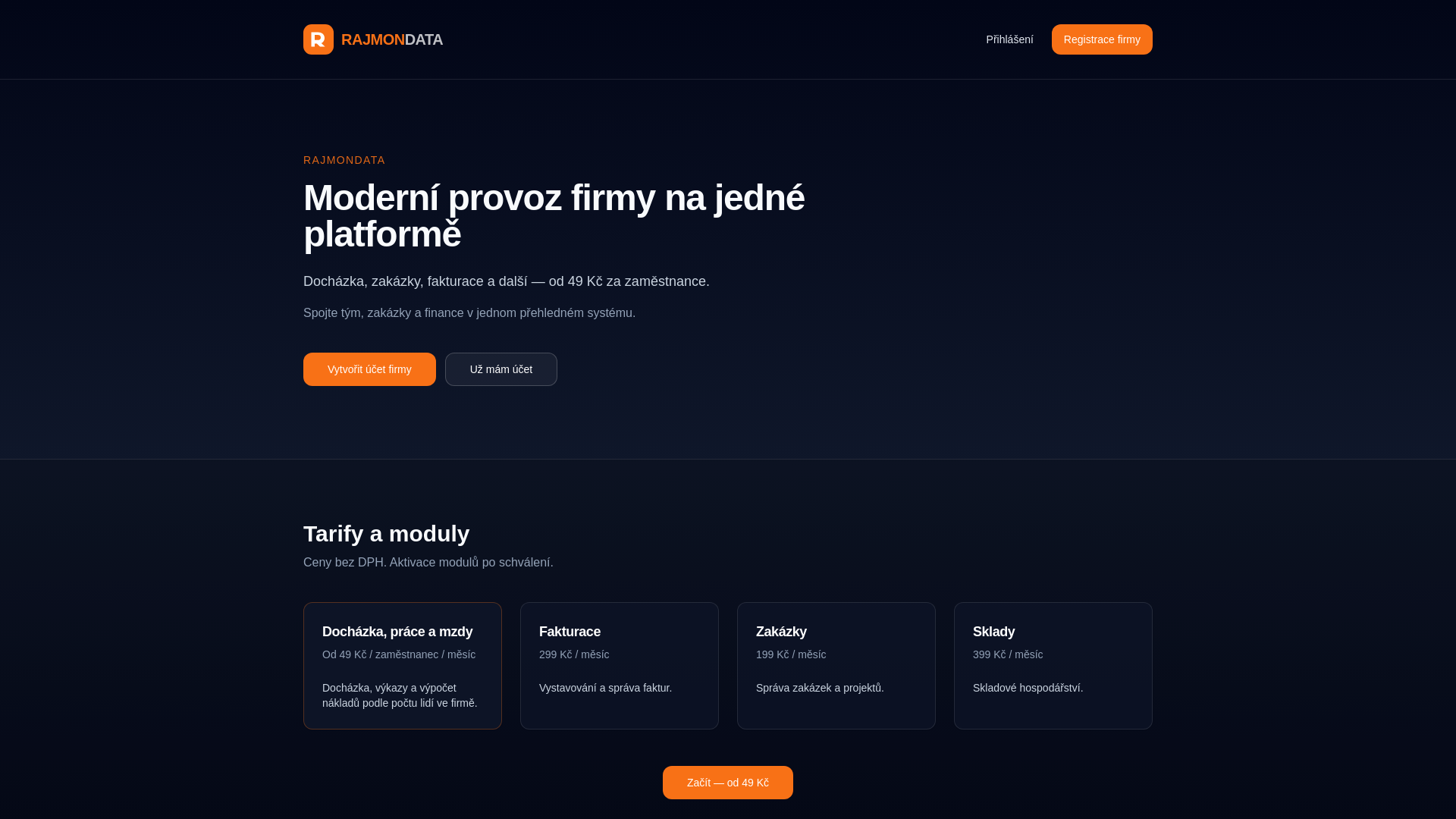 website screenshot of https://rajmondata.cz/