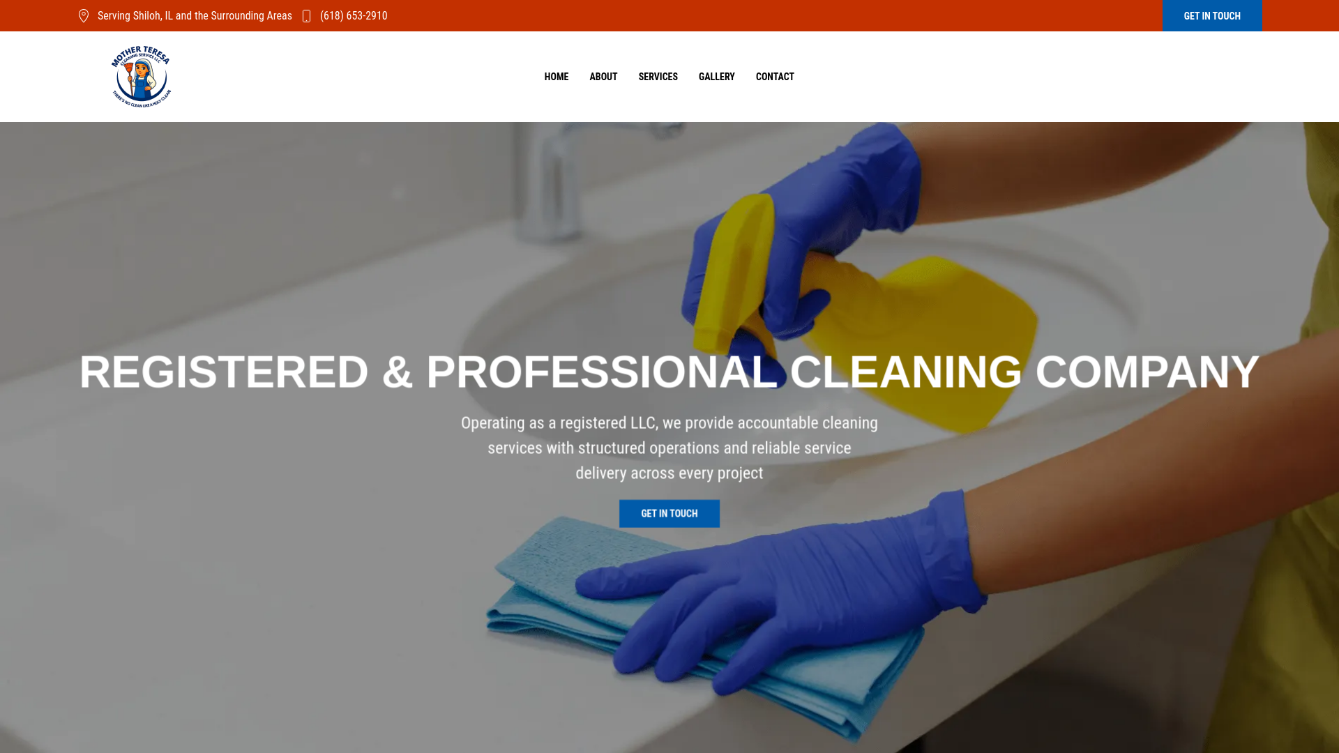 website screenshot of https://motherteresacleaningserviceil.com/