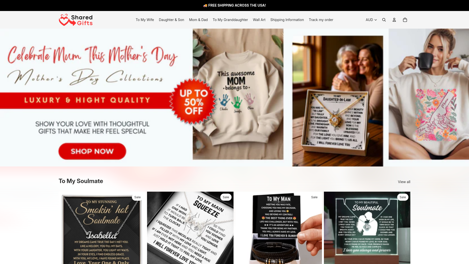 website screenshot of https://sharedgifts.com.au