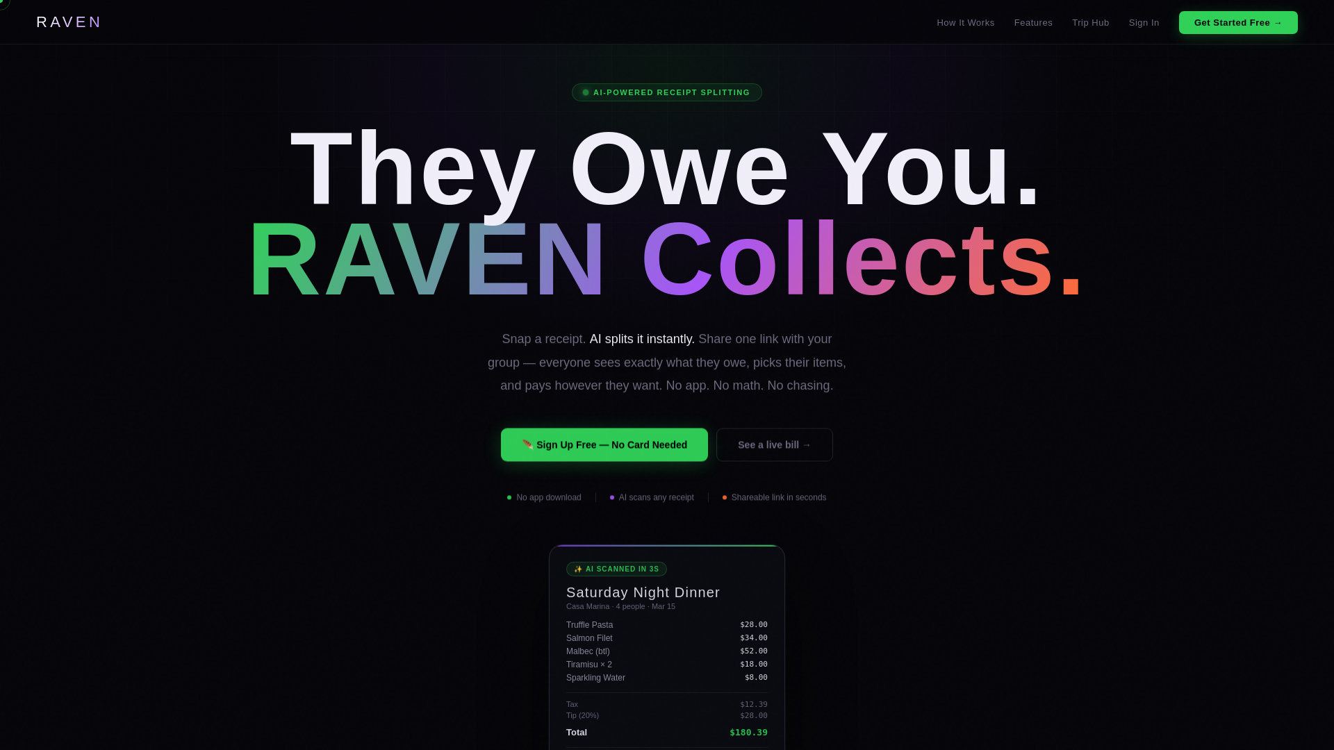 website screenshot of https://ravensplit.com/