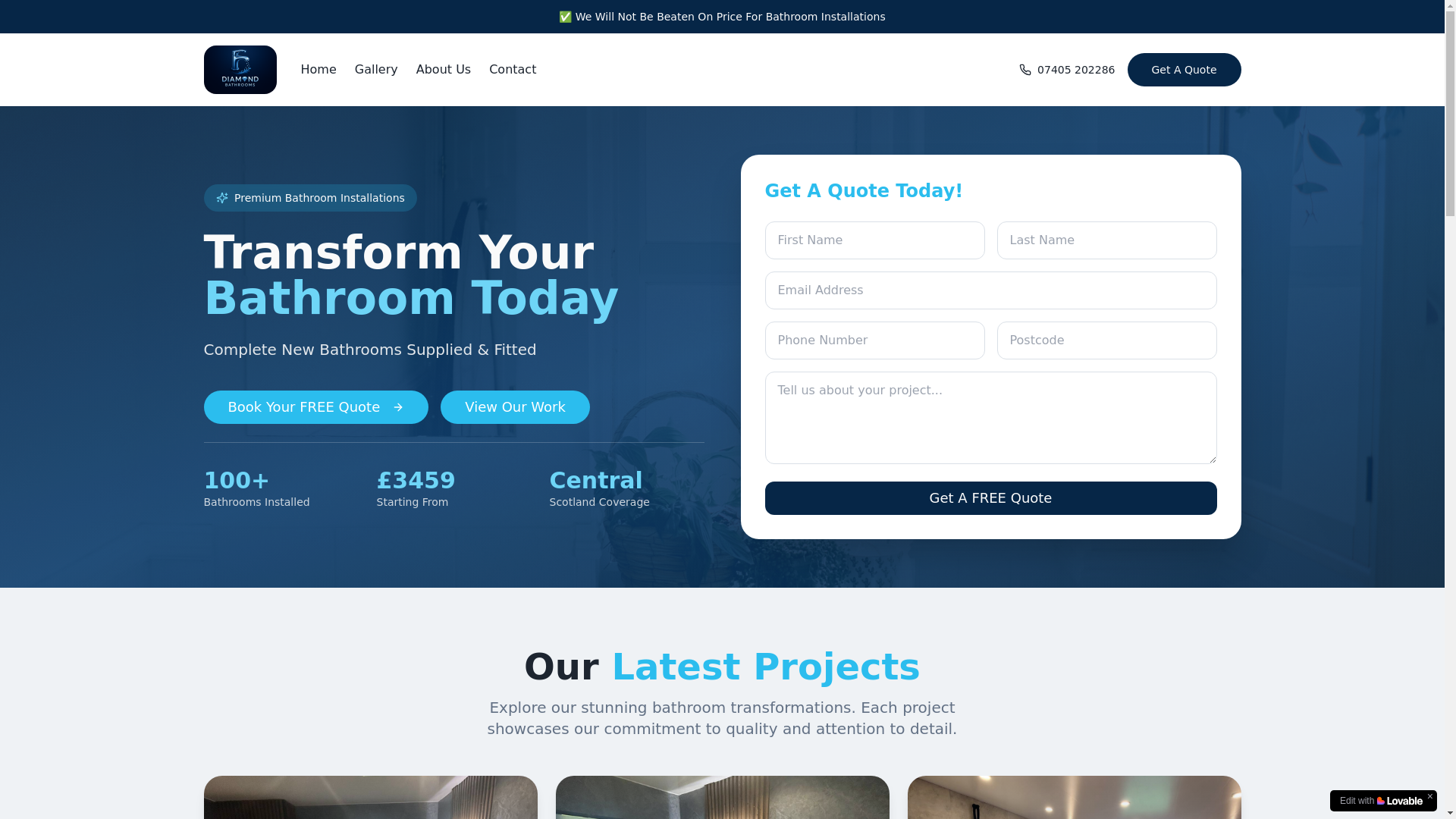 website screenshot of https://bluediamondbathrooms.com/