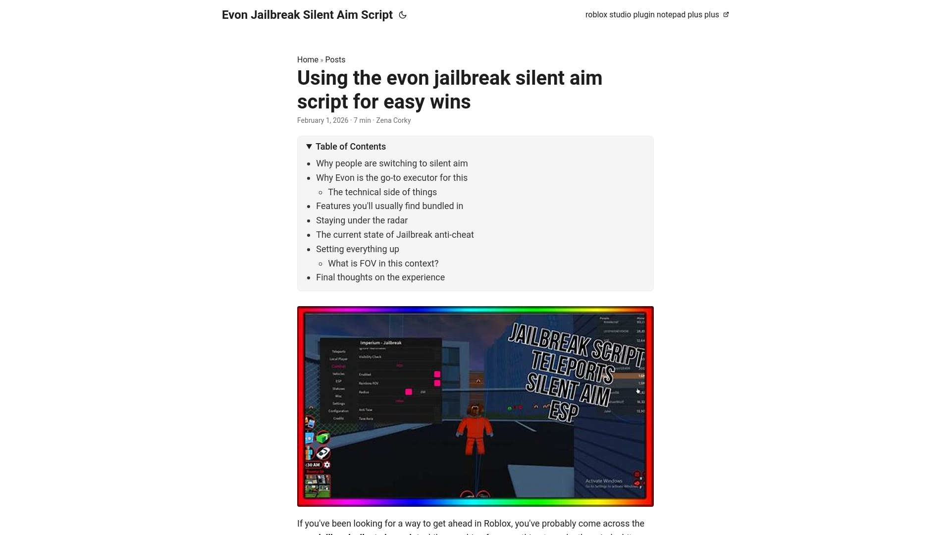 website screenshot of https://evon-jailbreak-silent-aim-script.pages.dev/