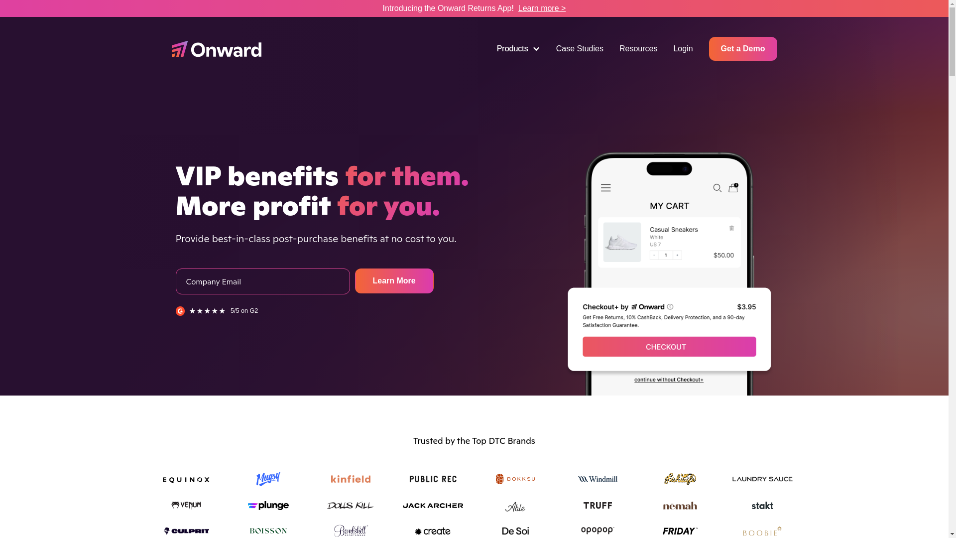 website screenshot of https://onwardcheckout.com/