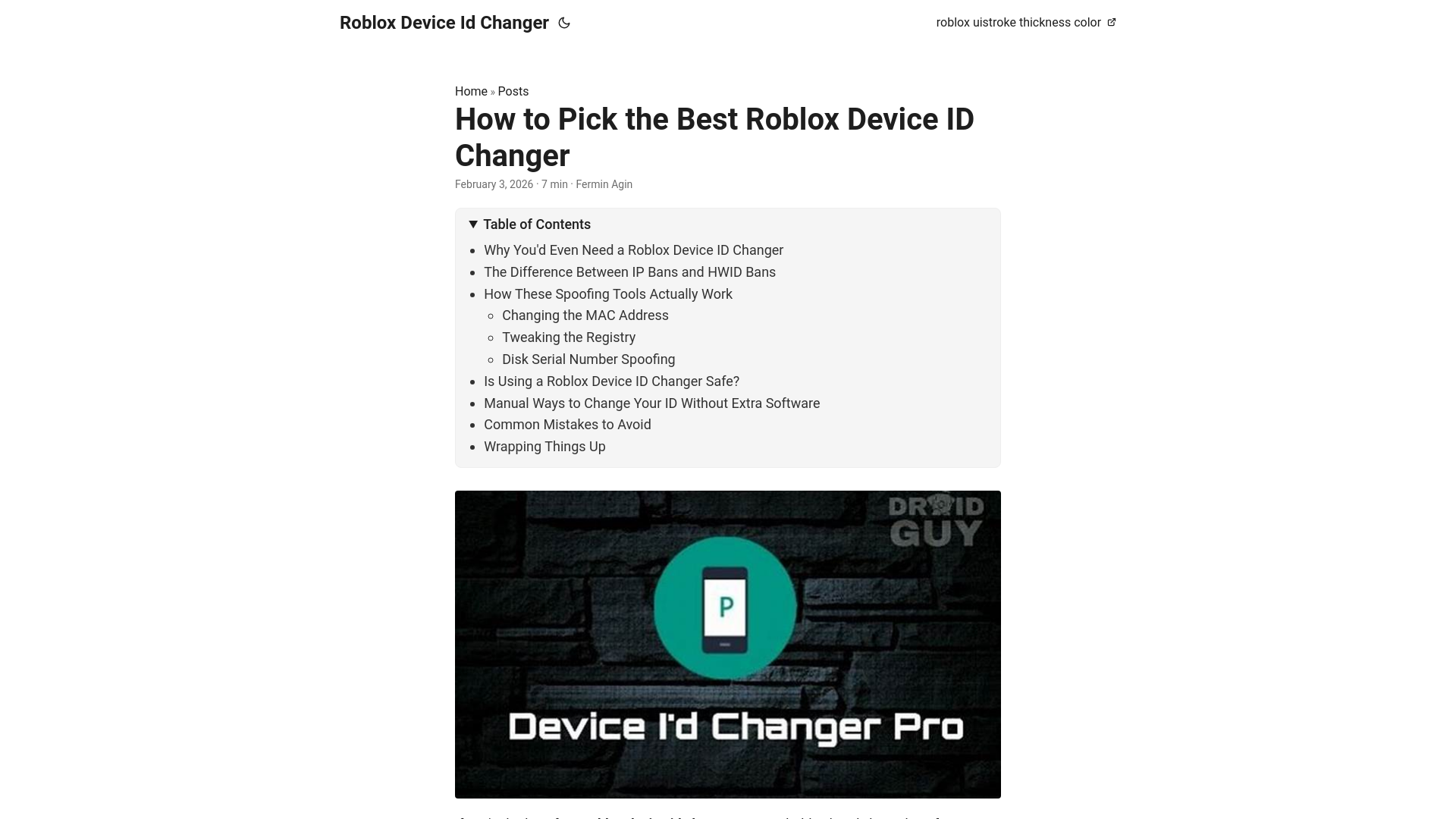 website screenshot of https://roblox-device-id-changer.pages.dev/