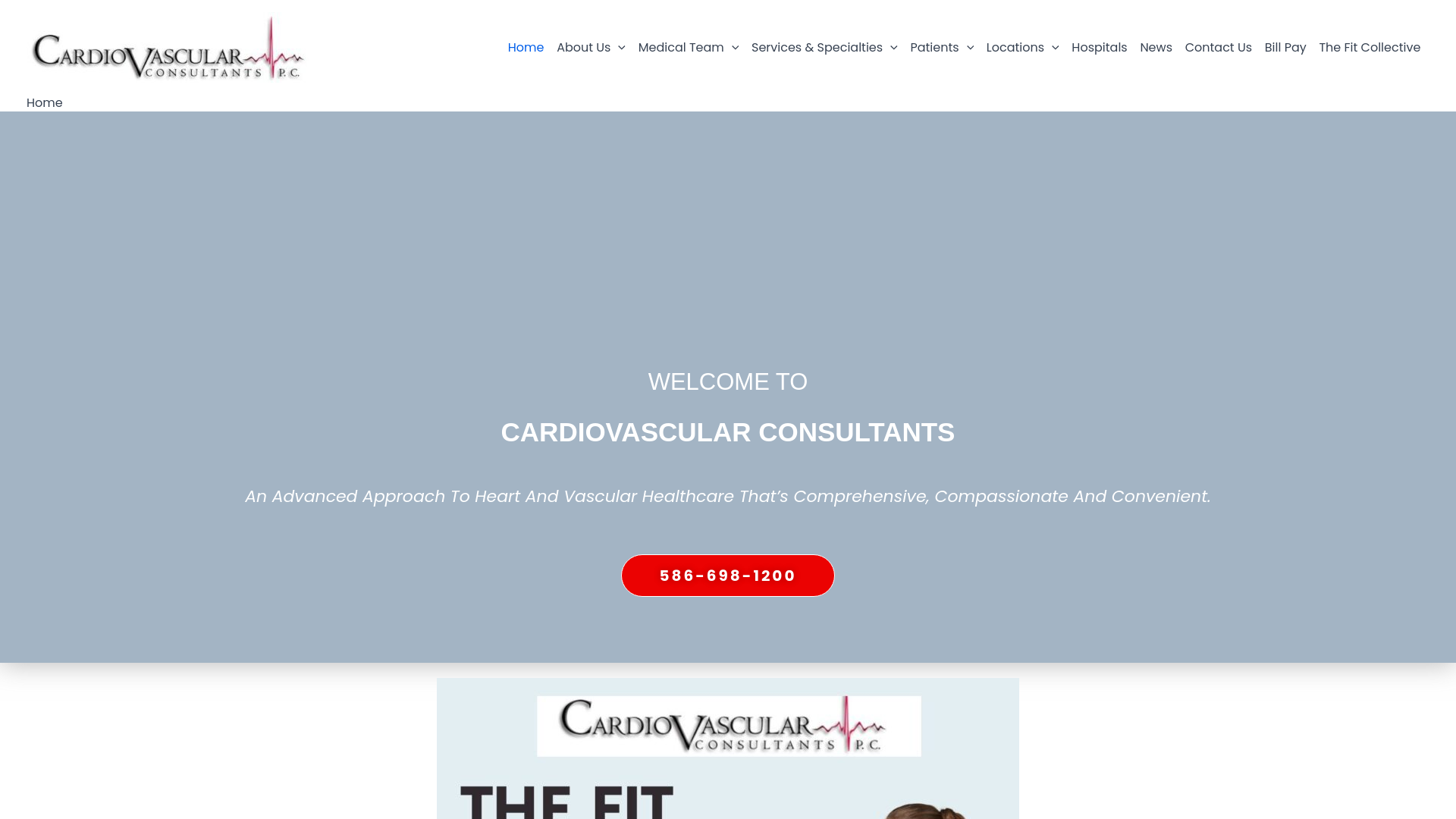 website screenshot of https://www.cardiovascularconsultantspc.com/