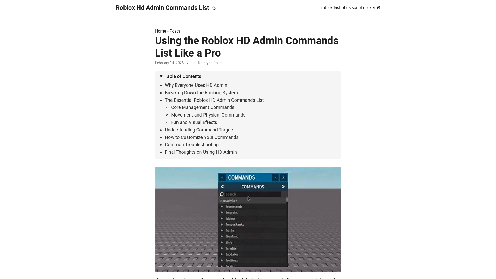 website screenshot of https://roblox-hd-admin-commands-list.pages.dev/