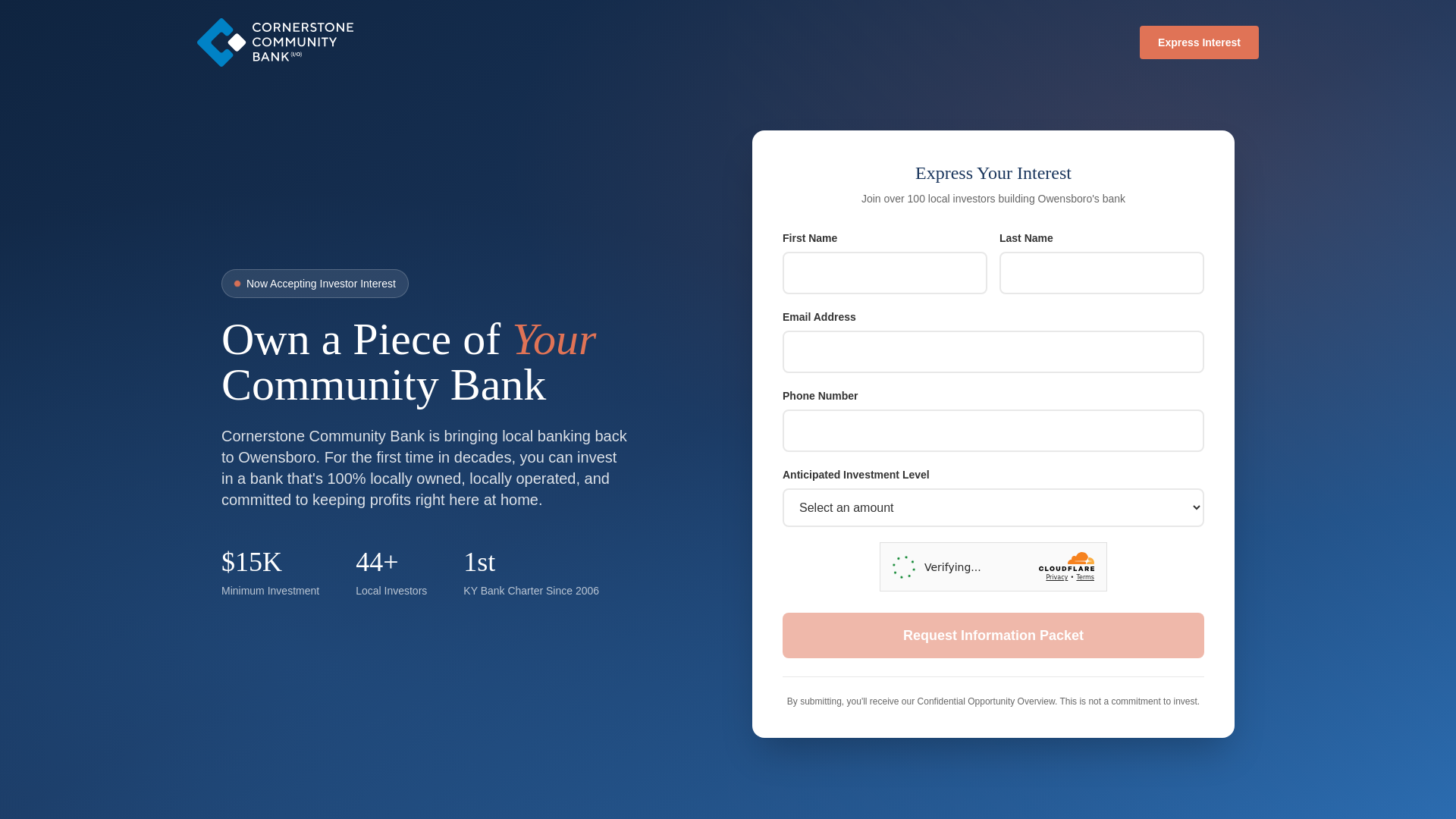 website screenshot of https://investors.ourccbank.com