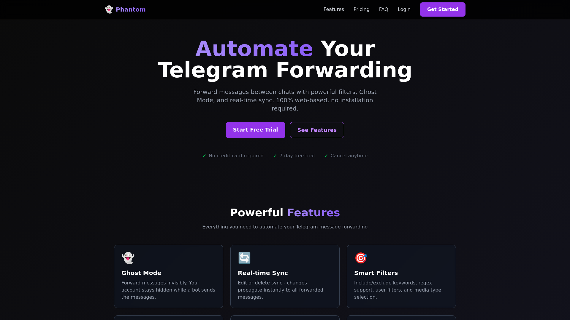 website screenshot of https://phantomforwarder.com/