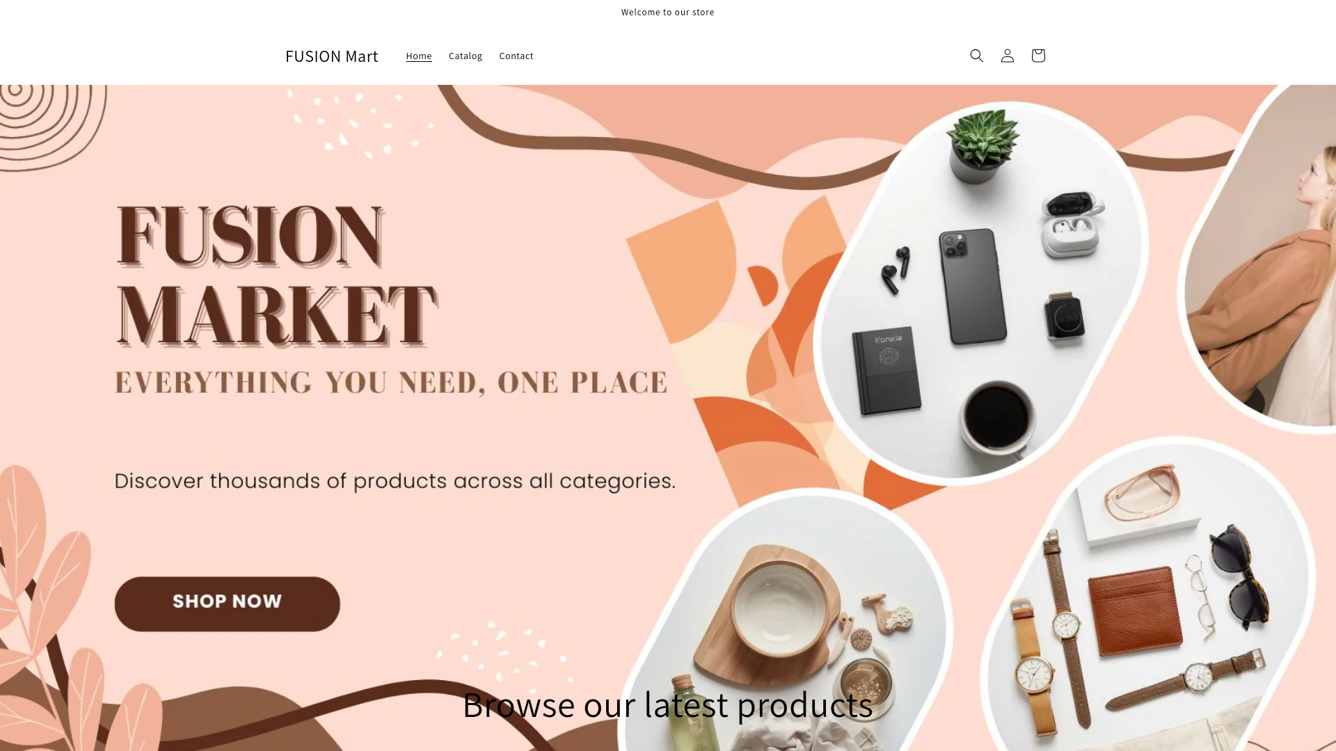 website screenshot of https://fusionmartonline.shop/