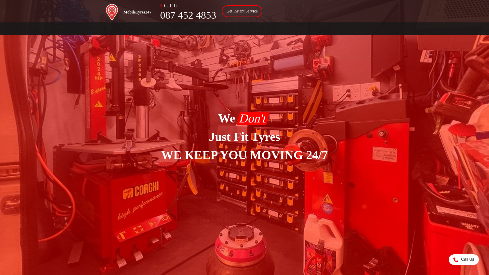 website screenshot of https://mobiletyres247.ie