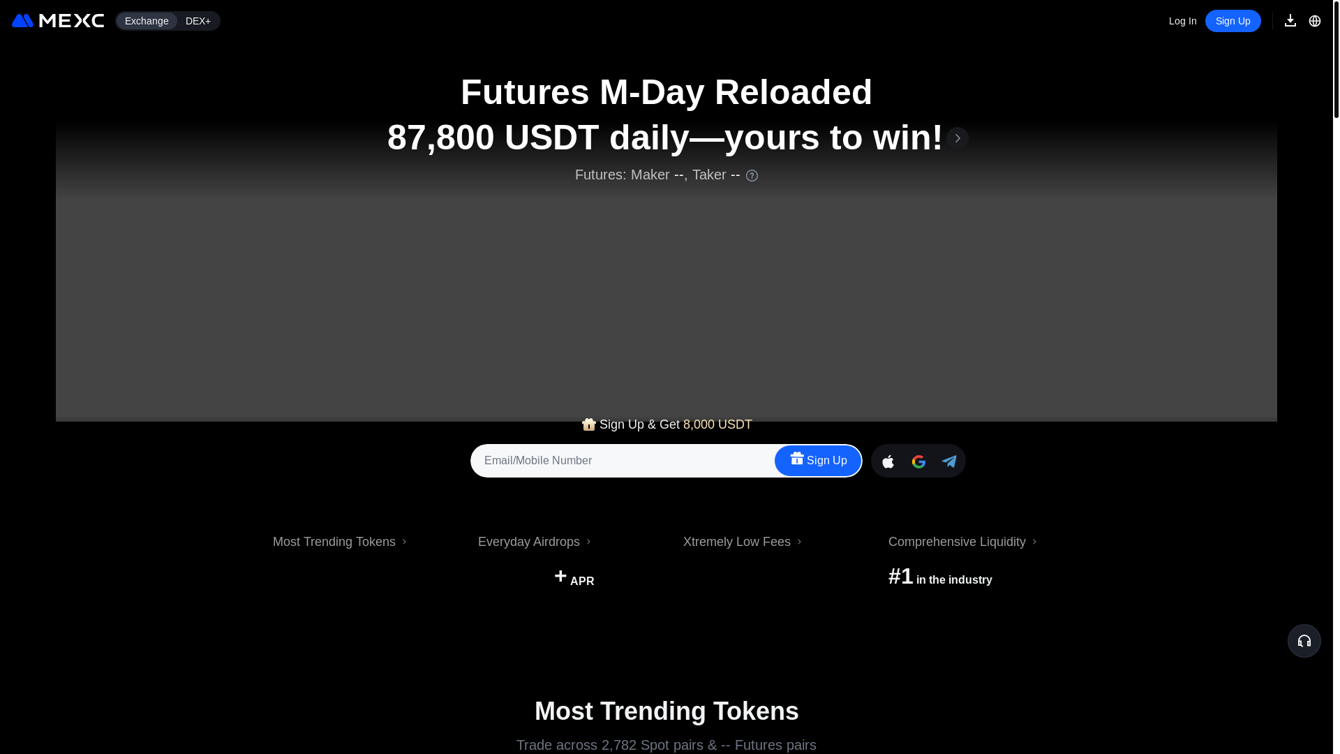 website screenshot of https://www.mexc.com/