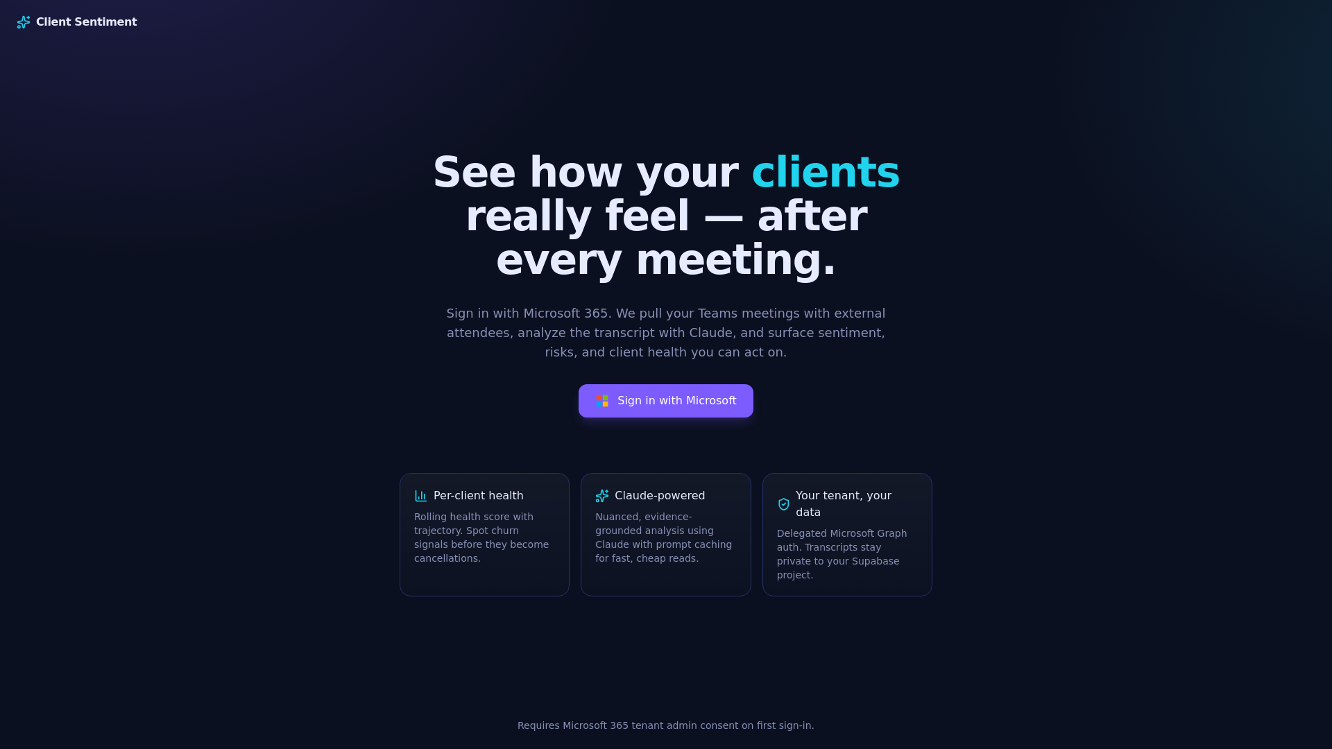 website screenshot of https://client-sentiment-kvrnh.sevalla.app