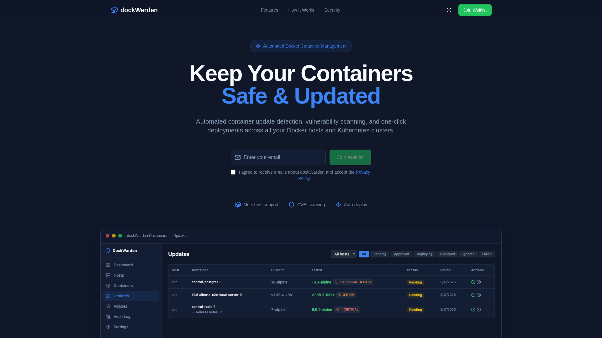 website screenshot of https://dockwarden.com/