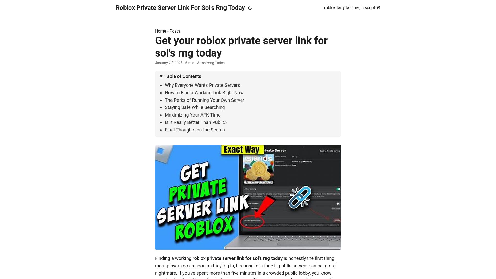 website screenshot of https://roblox-private-server-link-for-sols-rng-today.pages.dev/