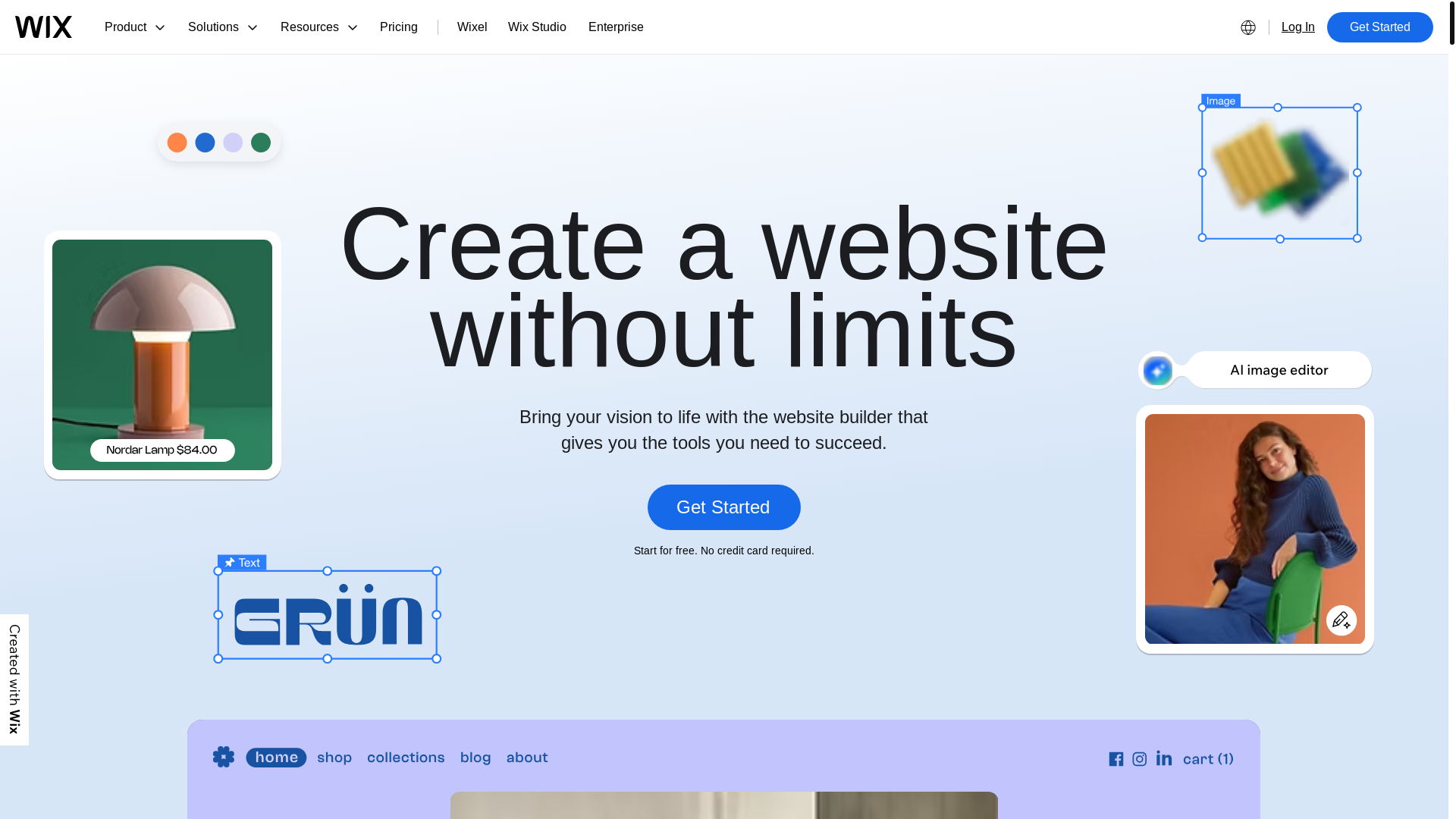 website screenshot of https://wix.com/