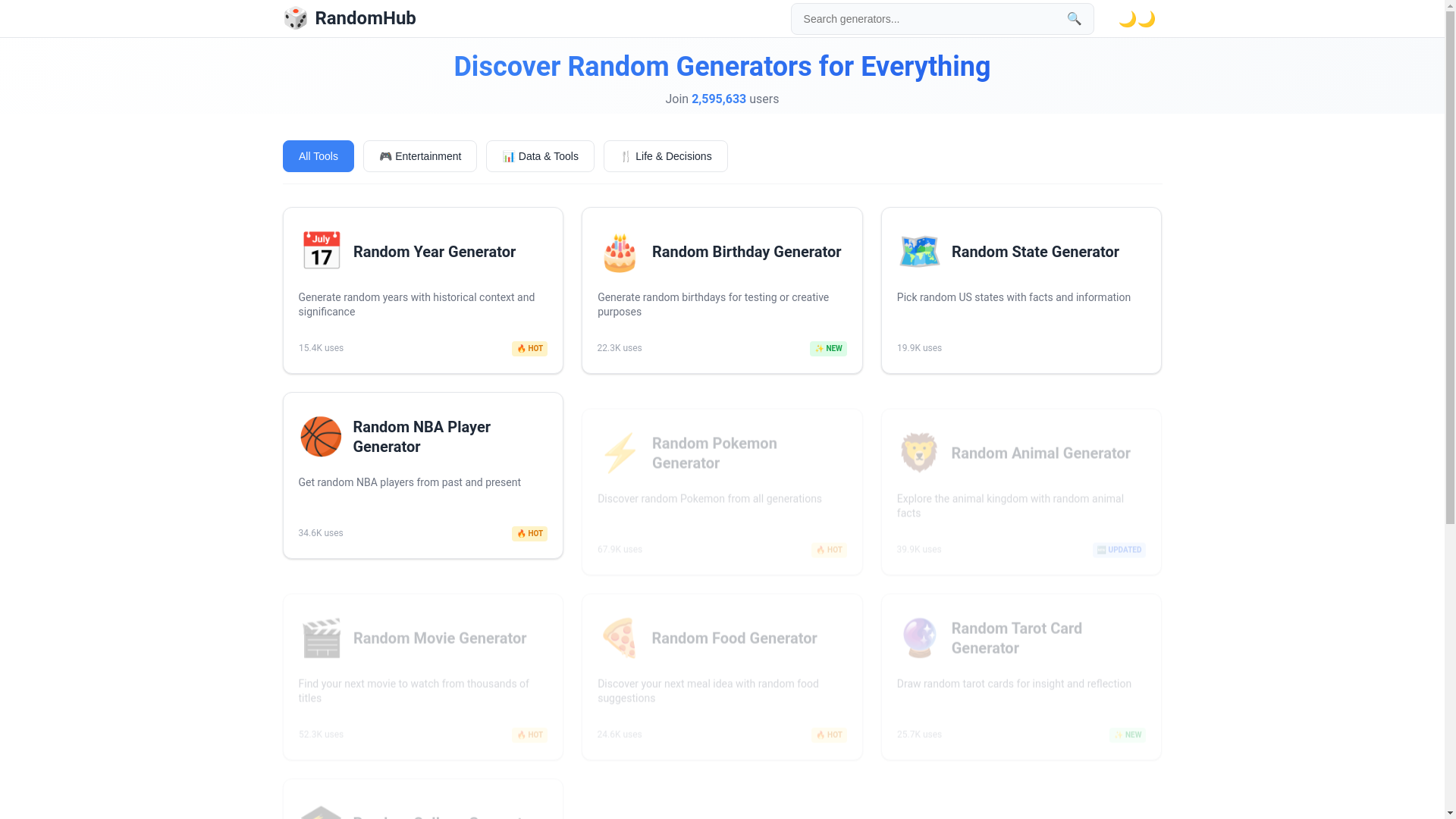 website screenshot of https://random-hub.pages.dev/