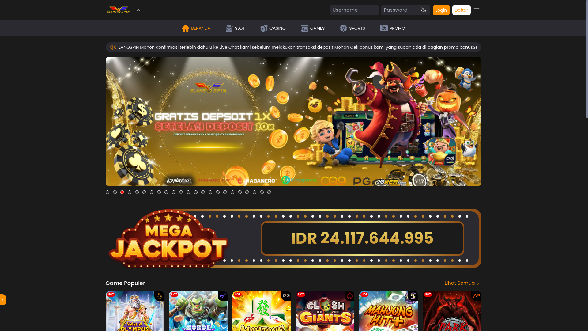 website screenshot of https://elangsuper9000.site/