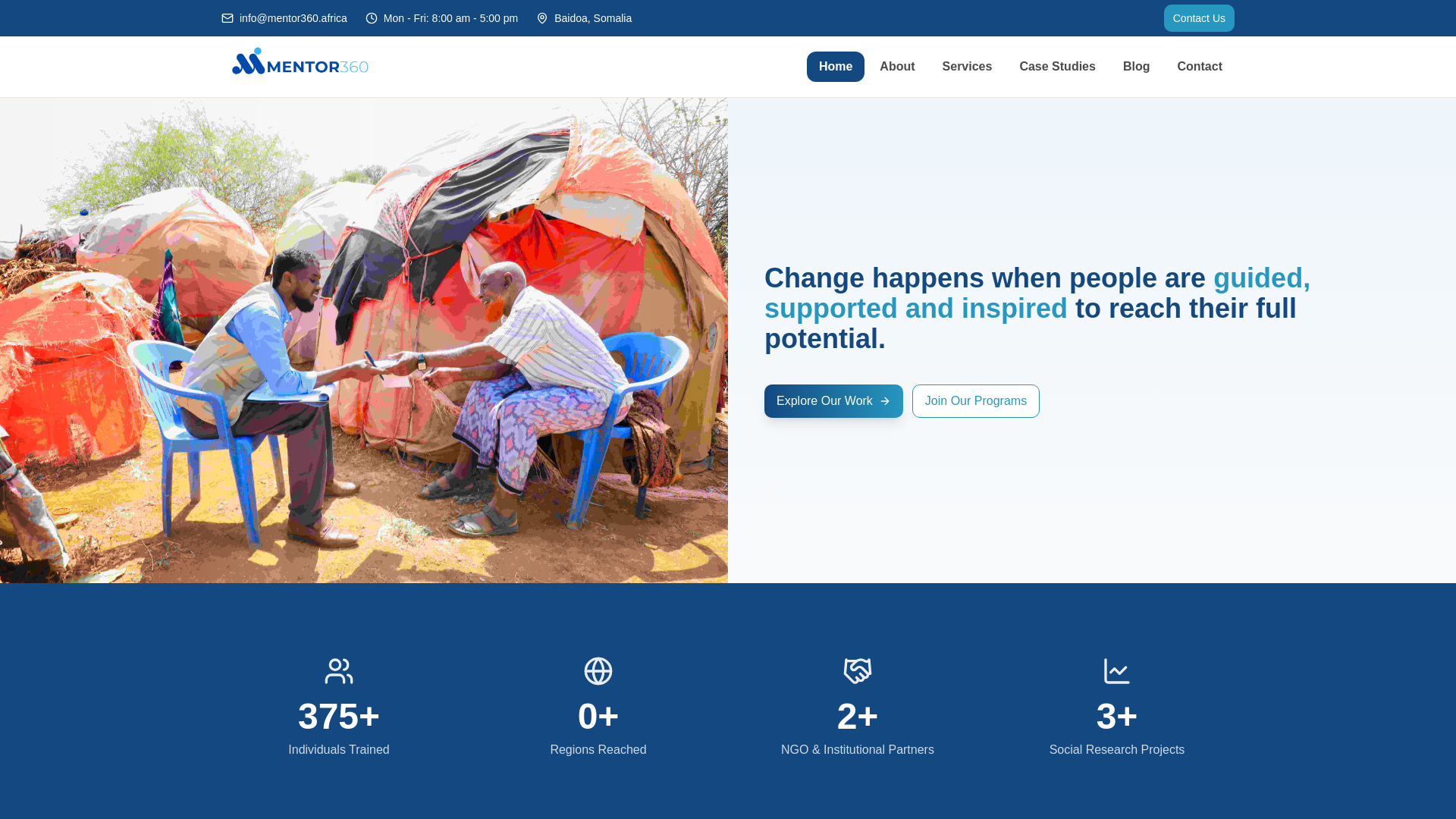 website screenshot of https://mentor360.africa