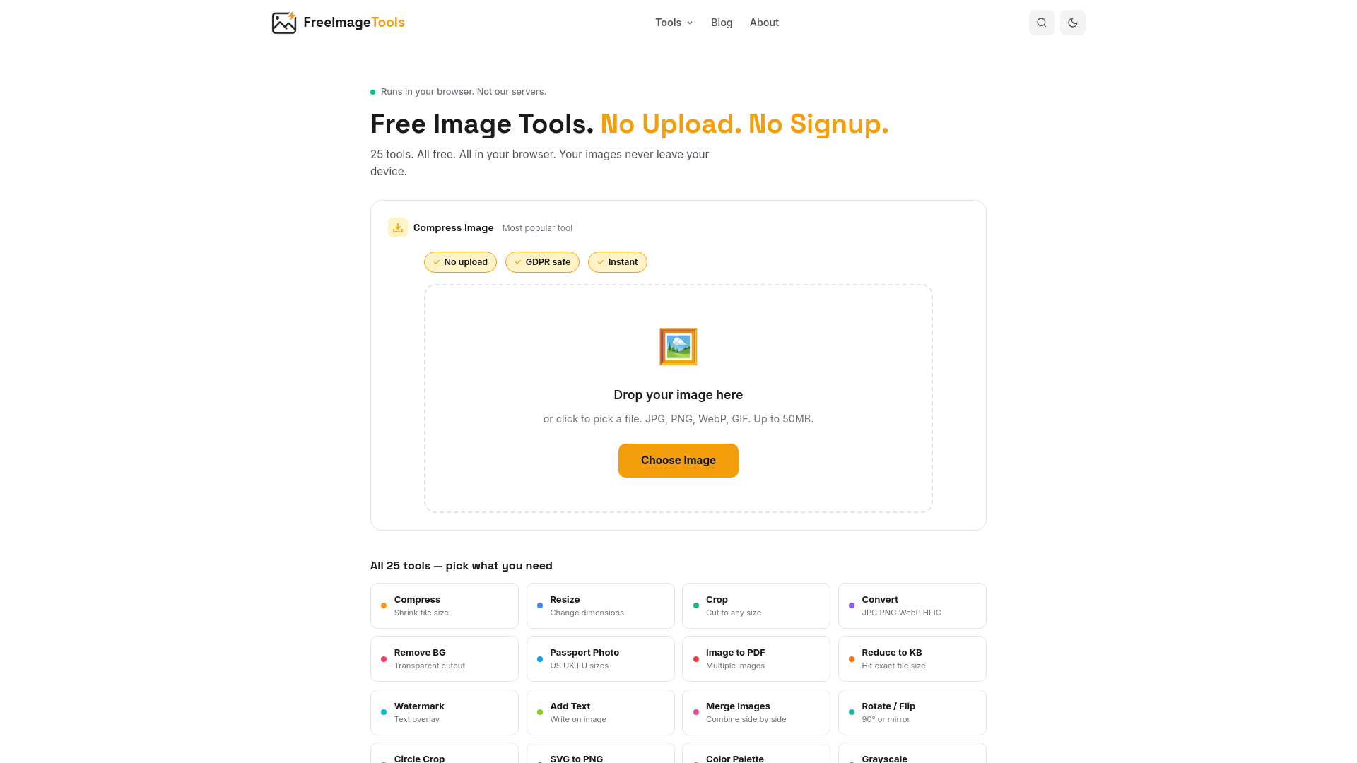 website screenshot of https://freeimagetools.org/