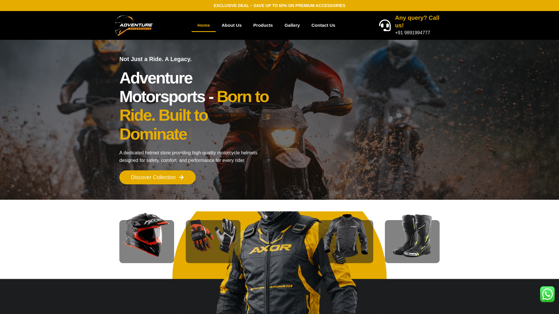 website screenshot of https://adventuremotorsports.in