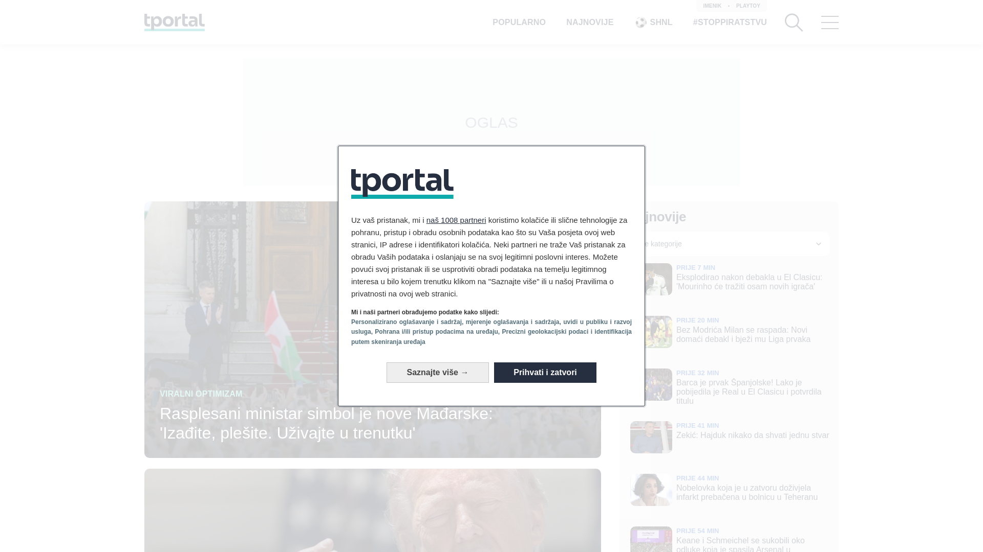 website screenshot of https://www.tportal.hr/