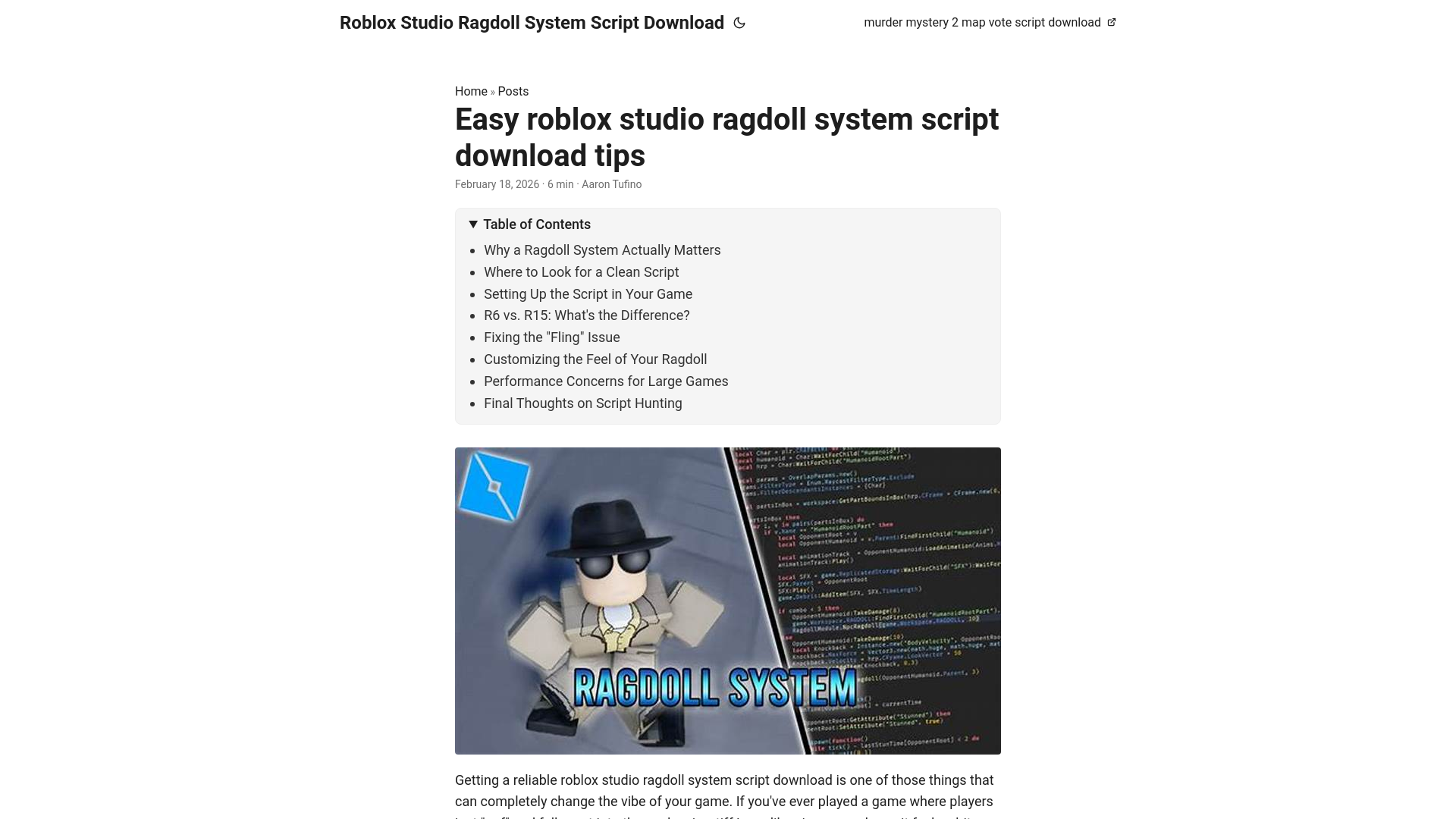 website screenshot of https://roblox-studio-ragdoll-system-script-download.pages.dev/