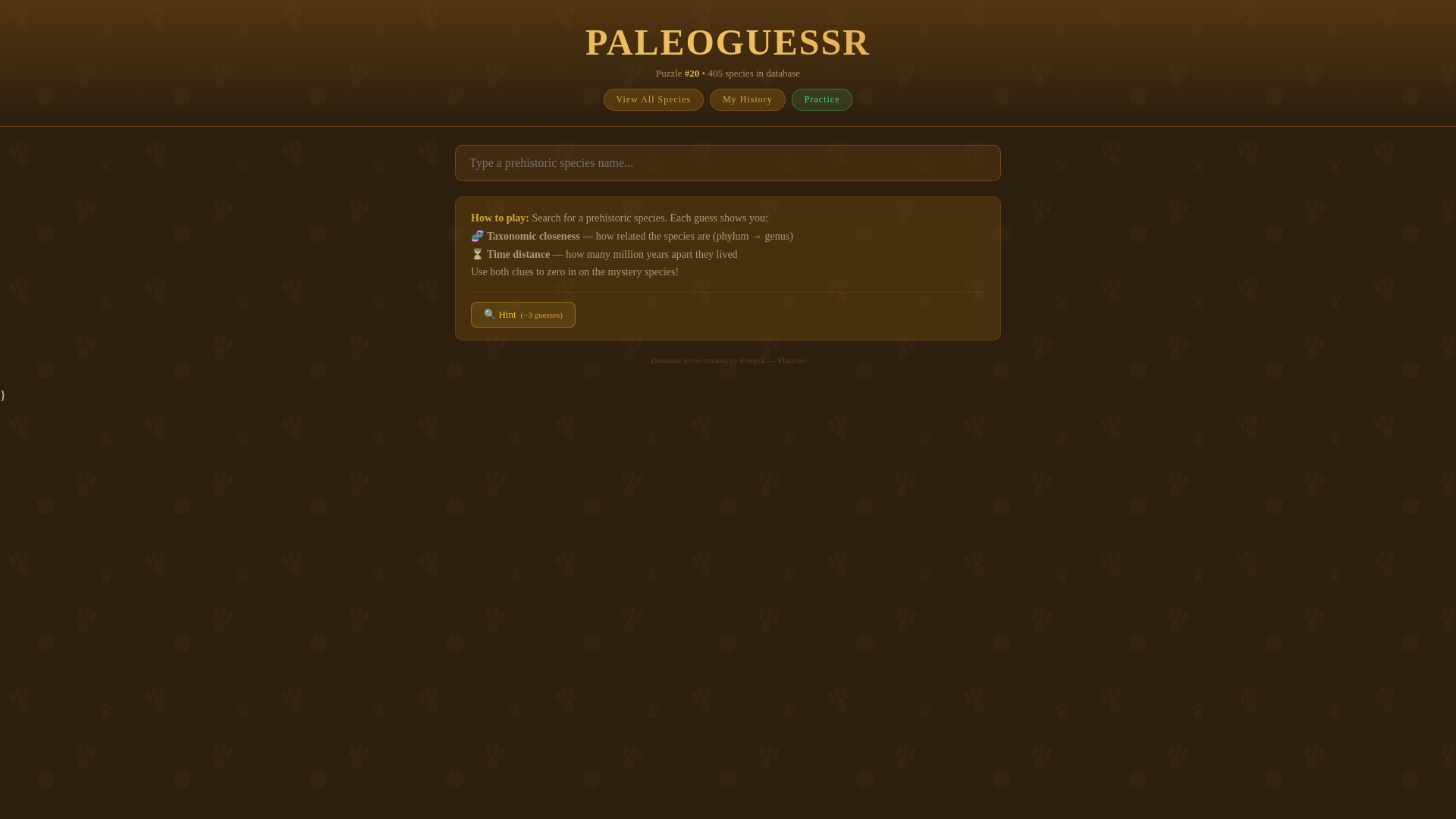 website screenshot of https://paleoguessr.com/