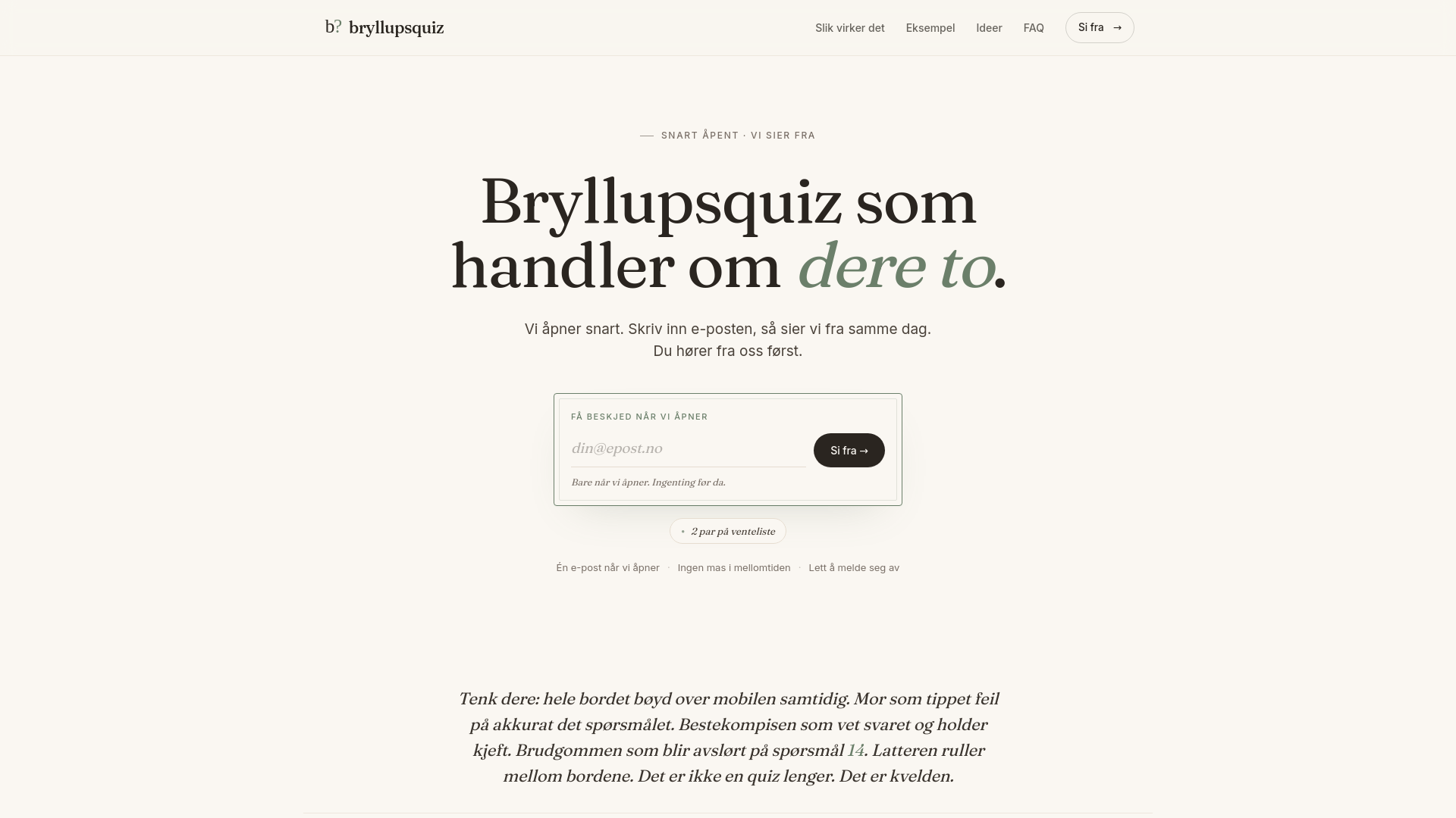 website screenshot of https://bryllupsquiz.no/