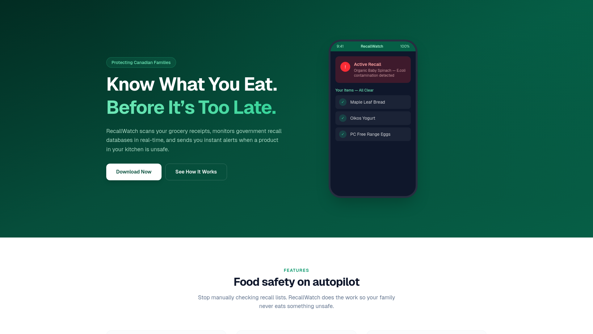 website screenshot of https://recallwatch-landing.pages.dev/