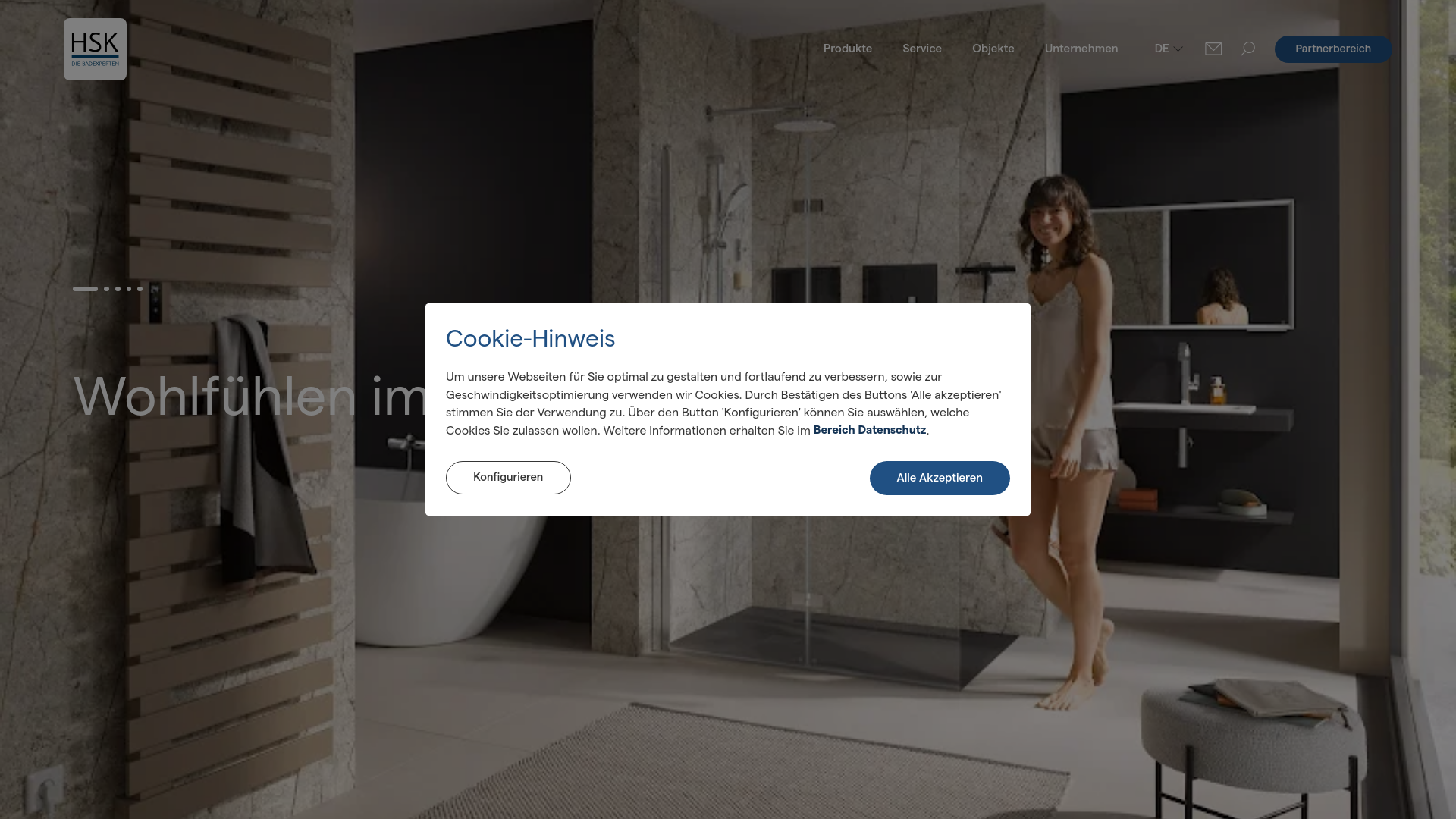 website screenshot of https://www.hsk.de/de