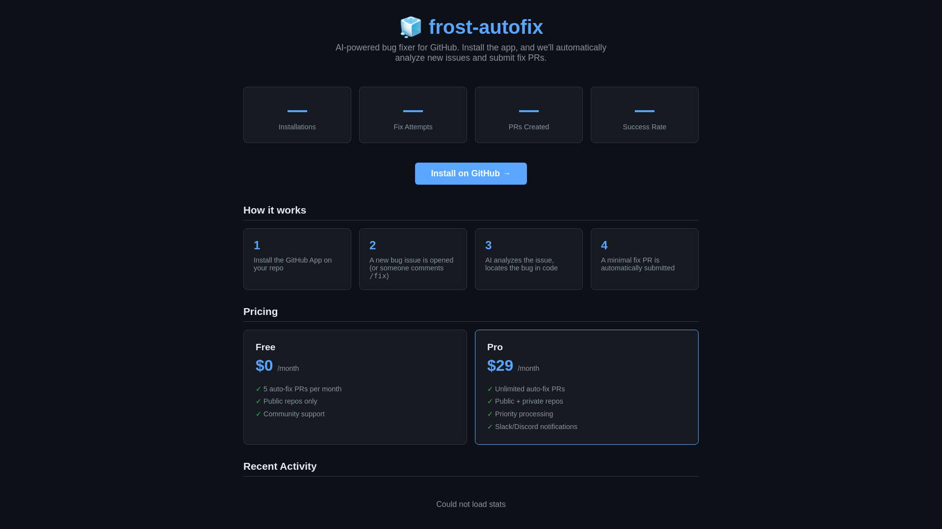 website screenshot of https://frost-autofix-dashboard.pages.dev/