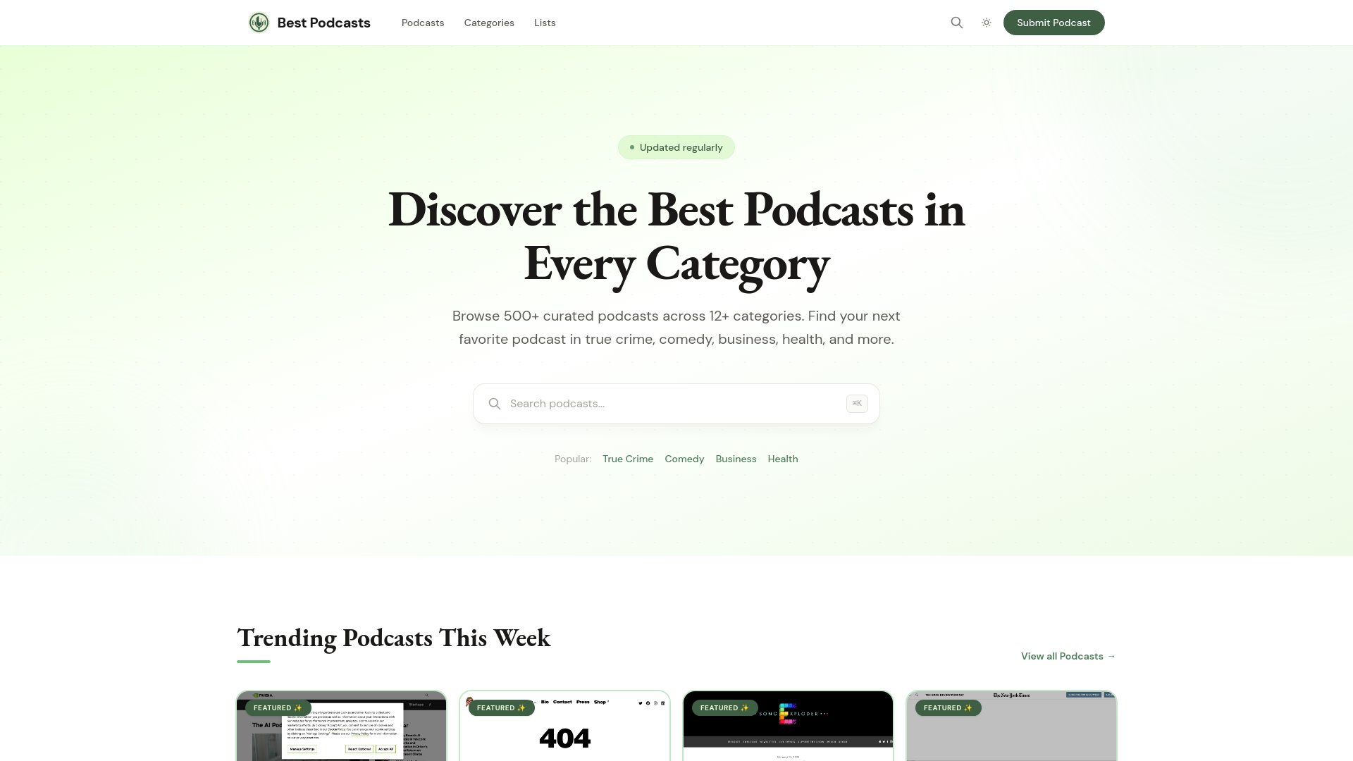 website screenshot of https://bestpodcasts.xyz/