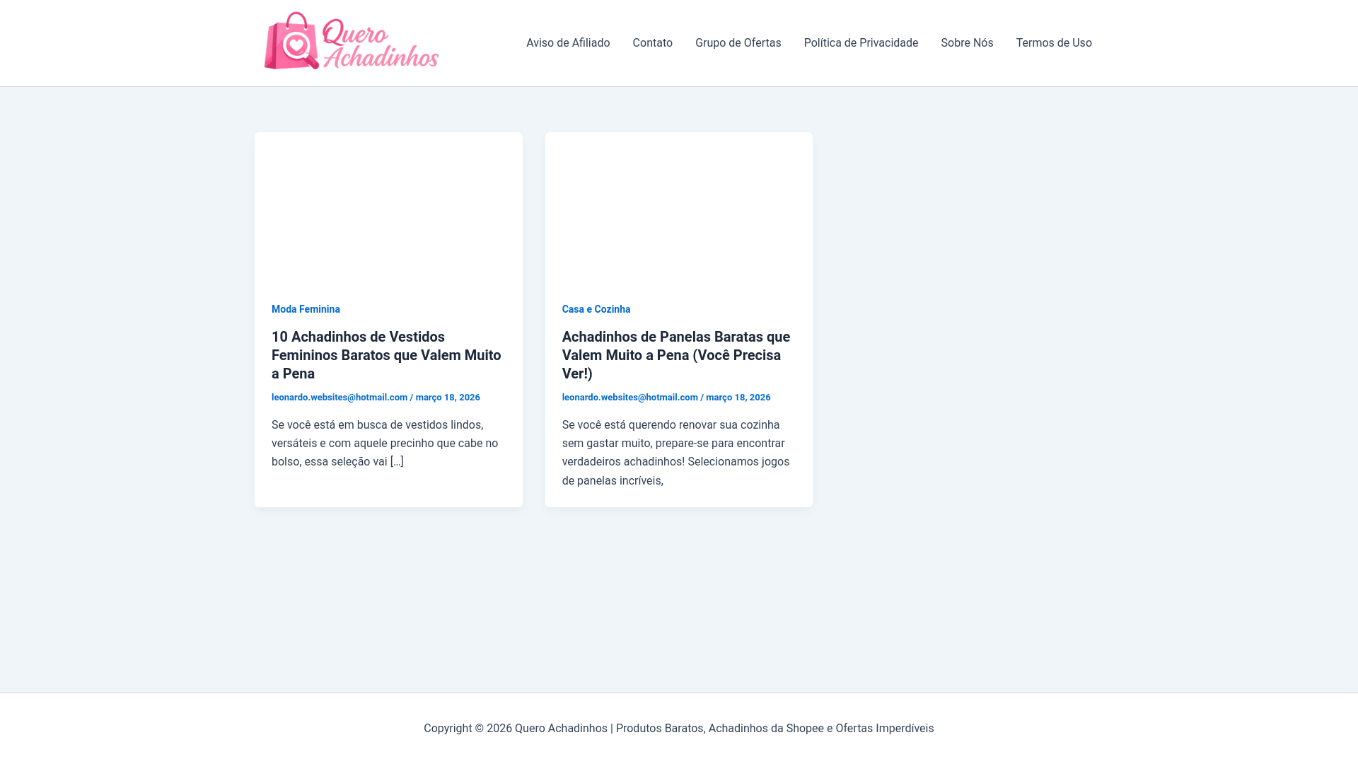 website screenshot of https://queroachadinhos.com.br/