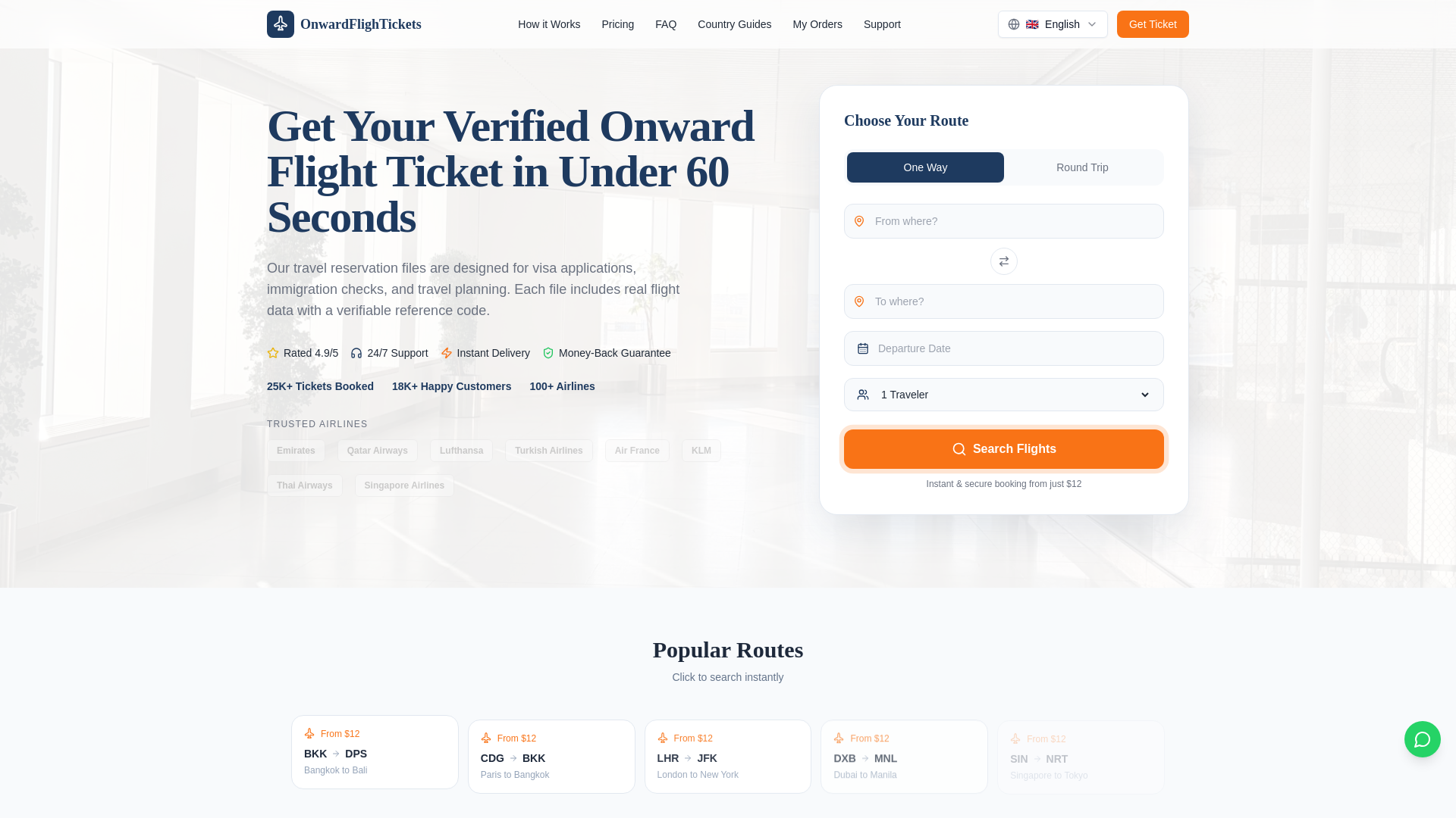 website screenshot of https://onwardflightickets.com/