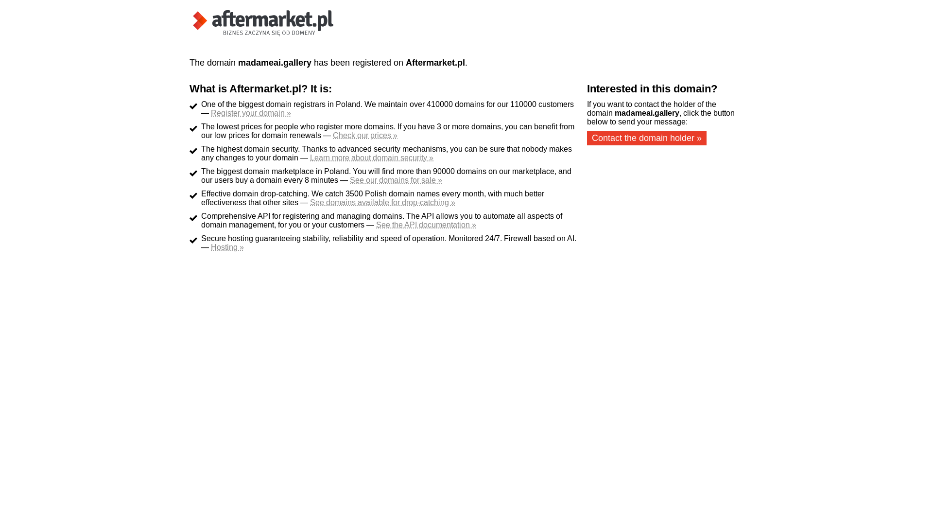 website screenshot of https://madameai.gallery/