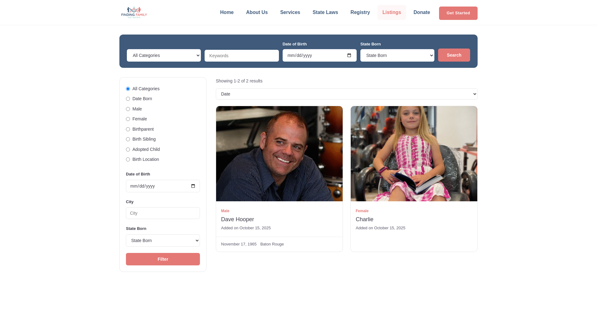 website screenshot of https://findingfamilynetwork-registry.pages.dev/