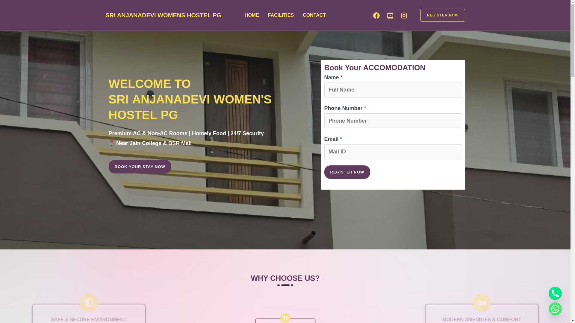 website screenshot of https://anjanadeviwomenspghostel.in/