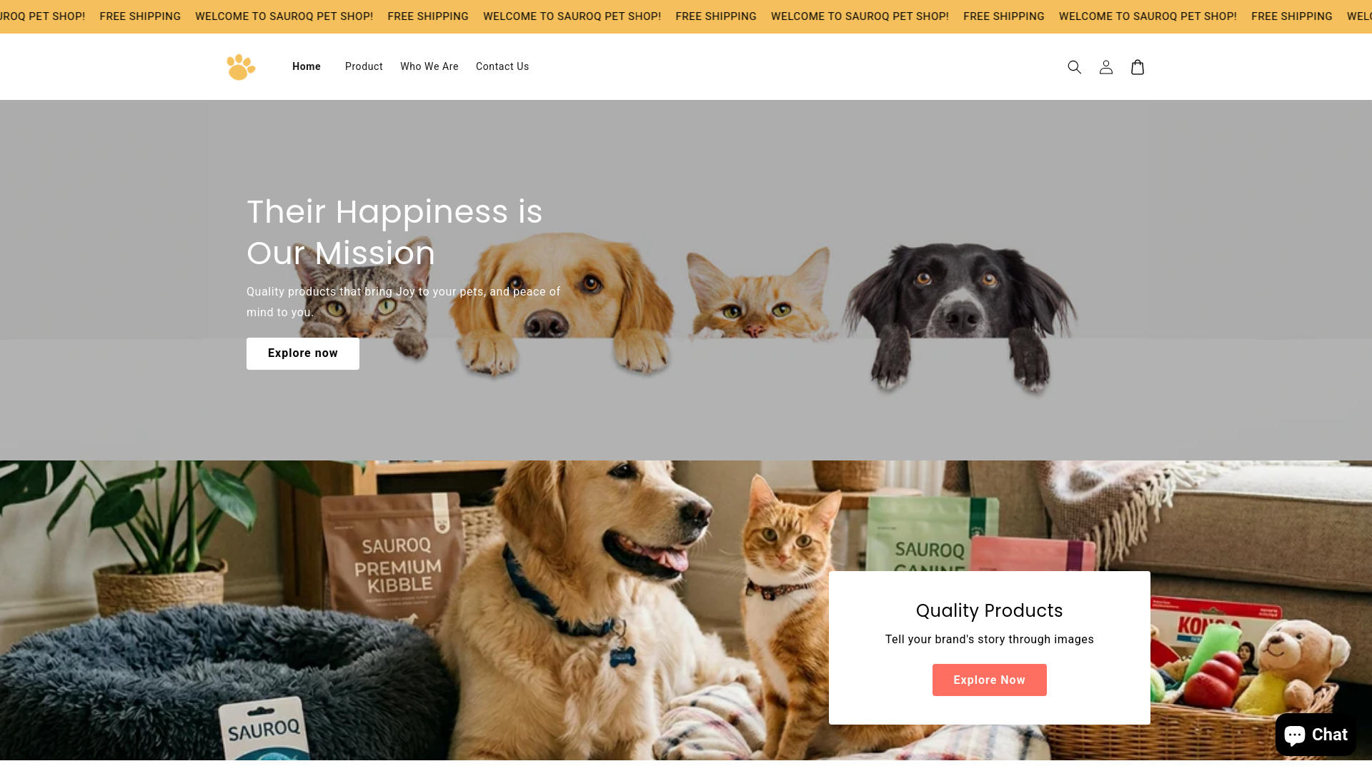 website screenshot of https://sauroqpetstore.com/