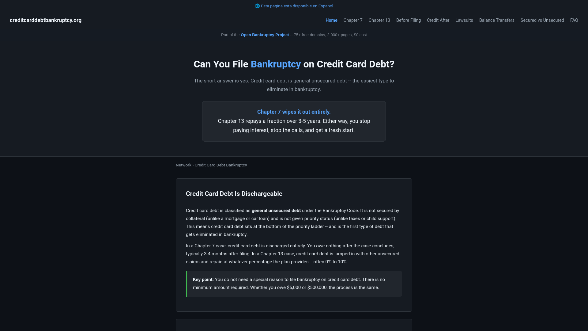 website screenshot of https://creditcarddebtbankruptcy.org/