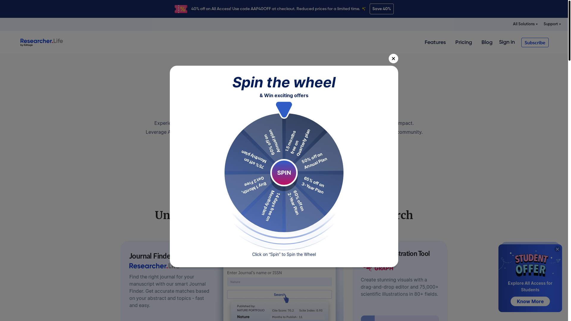 website screenshot of https://researcher.life/