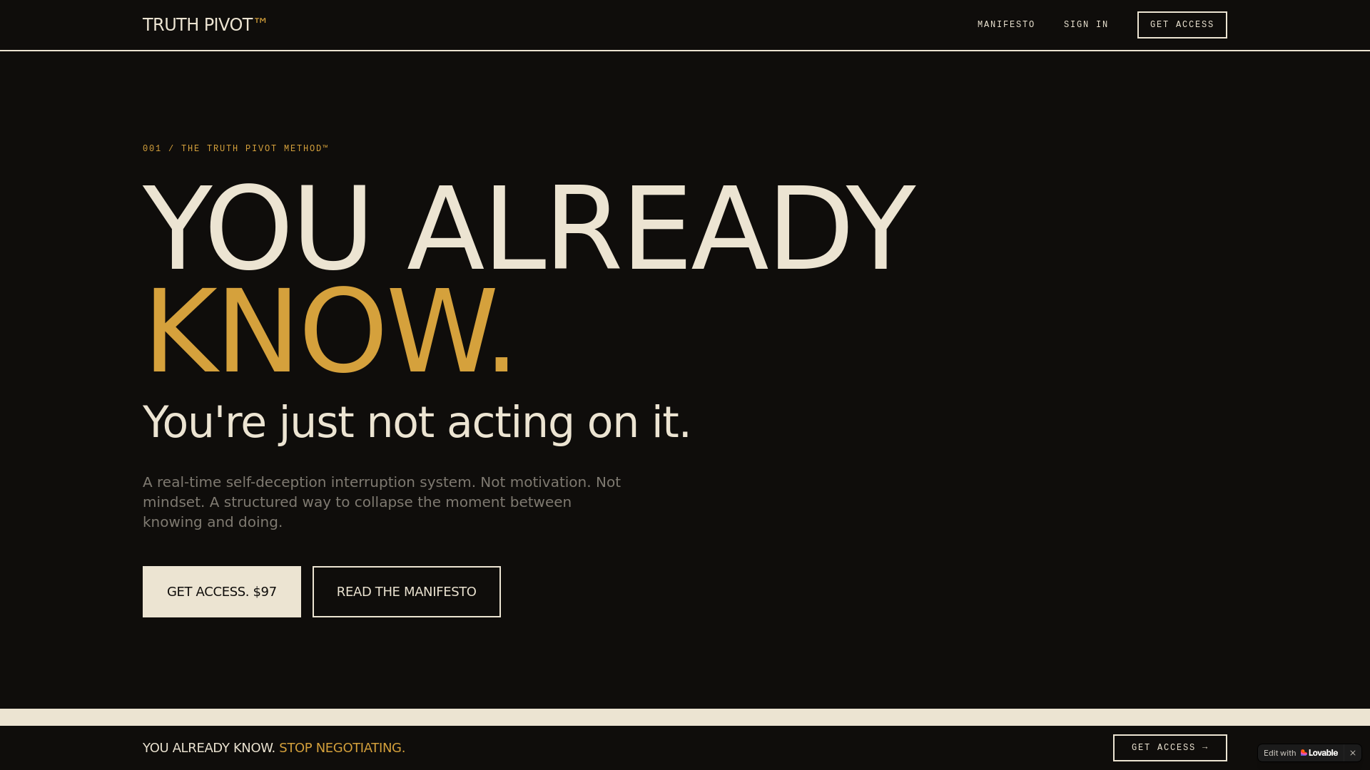 website screenshot of https://truthpivotmethod.com/