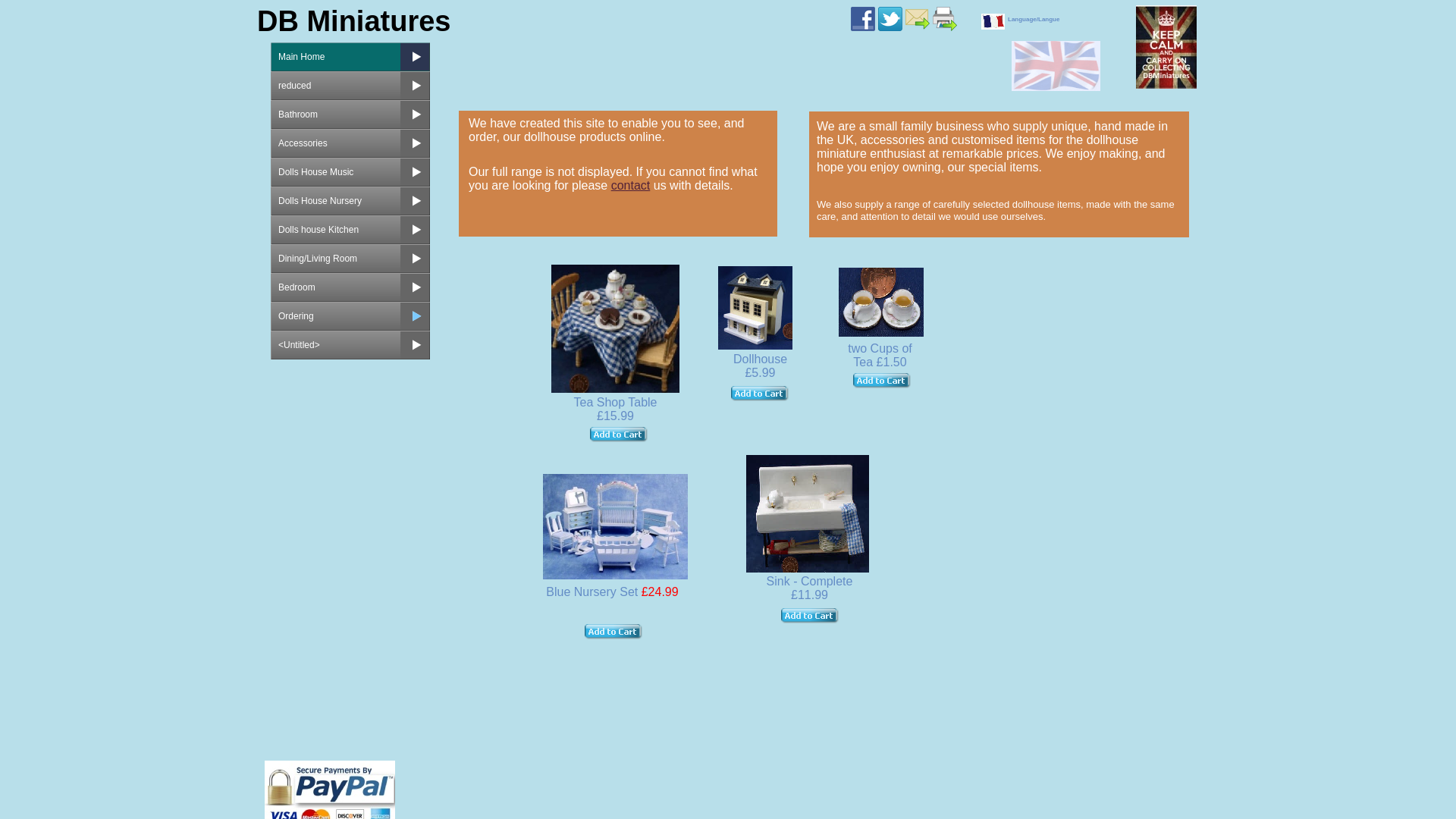 website screenshot of https://dbminiatures.co.uk