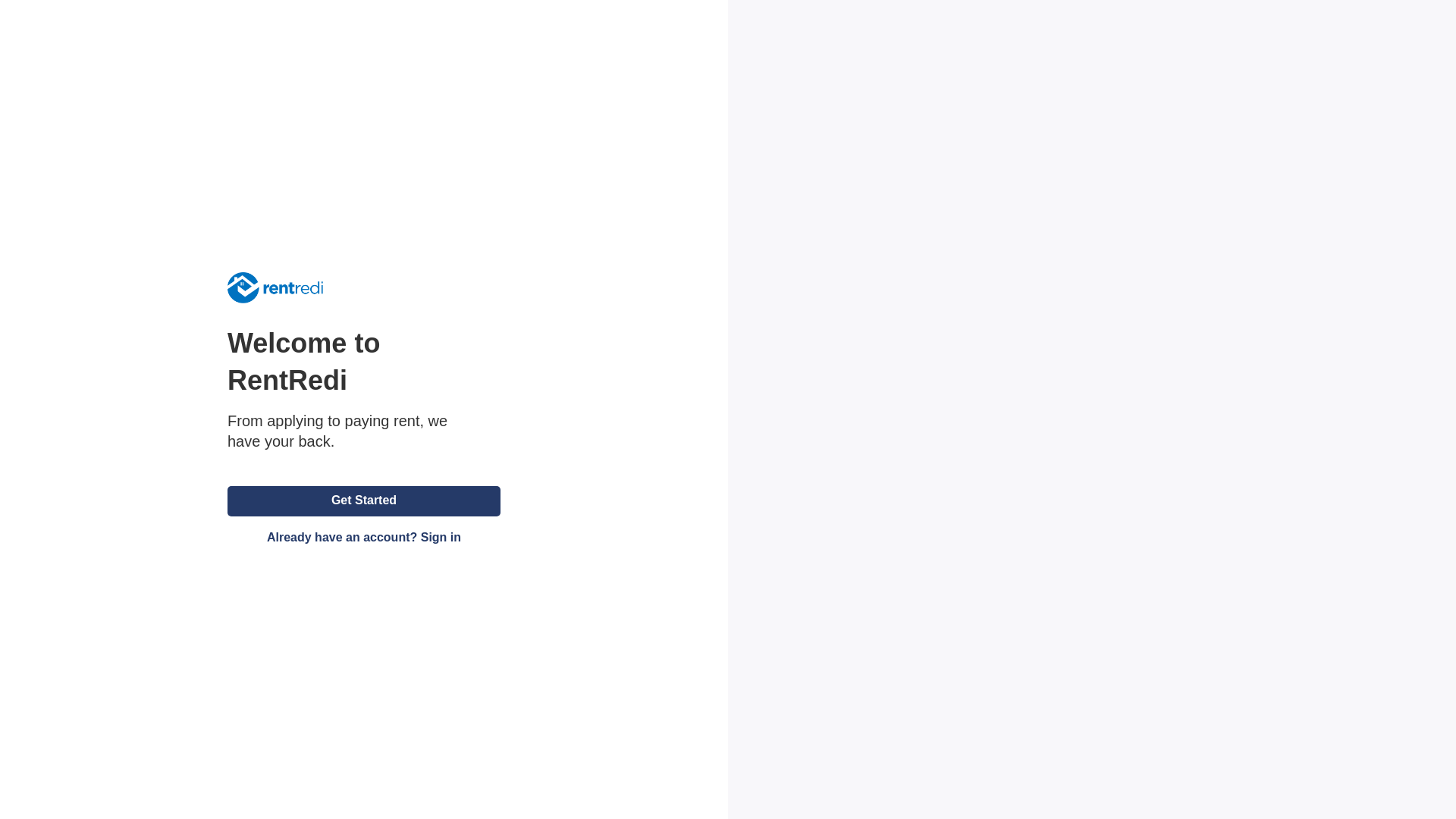 website screenshot of http://tenant.rentredi.com/