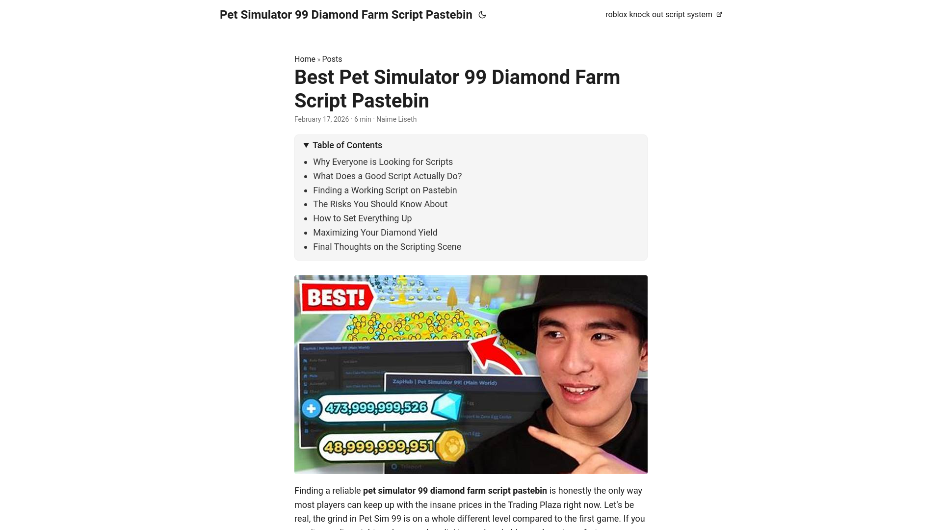 website screenshot of https://pet-simulator-99-diamond-farm-script-pastebin.pages.dev/