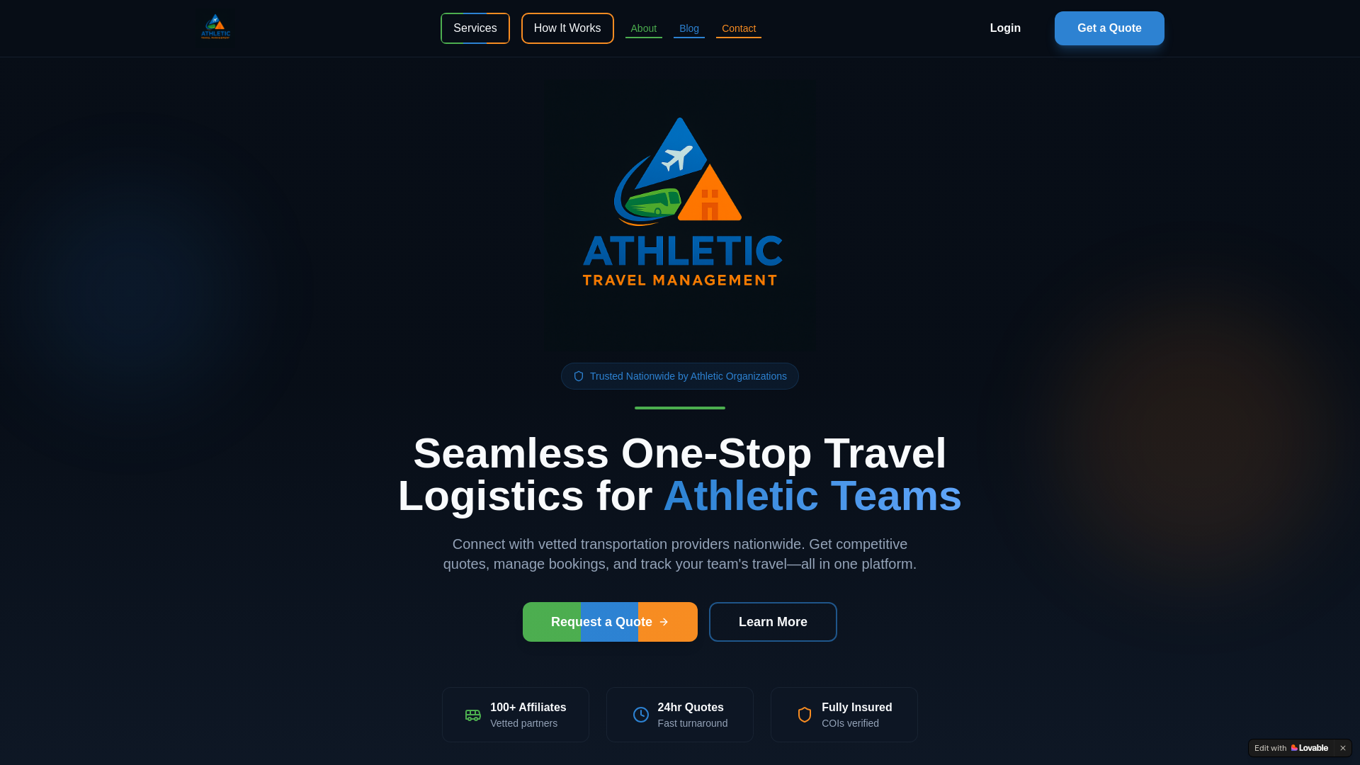 website screenshot of https://athletictravelmanagement.com