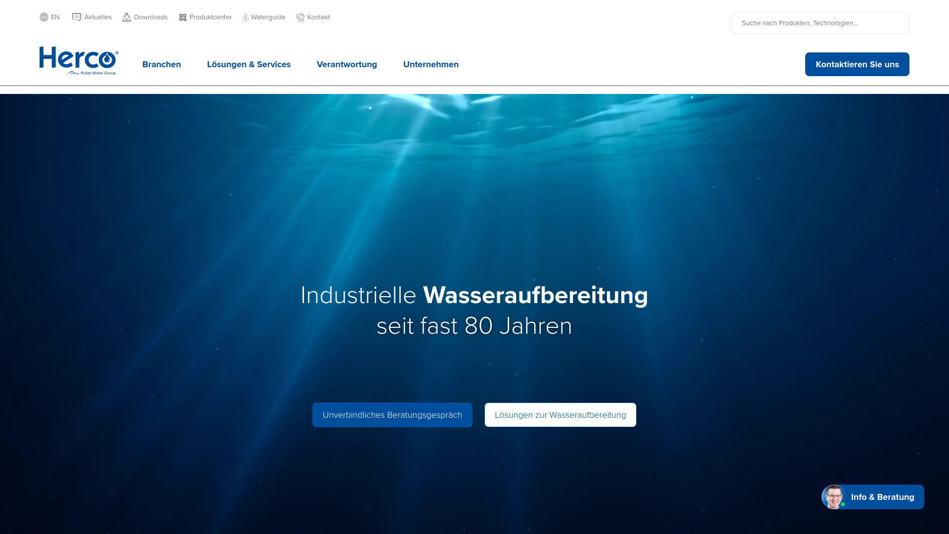 website screenshot of https://hercowater.com/de/
